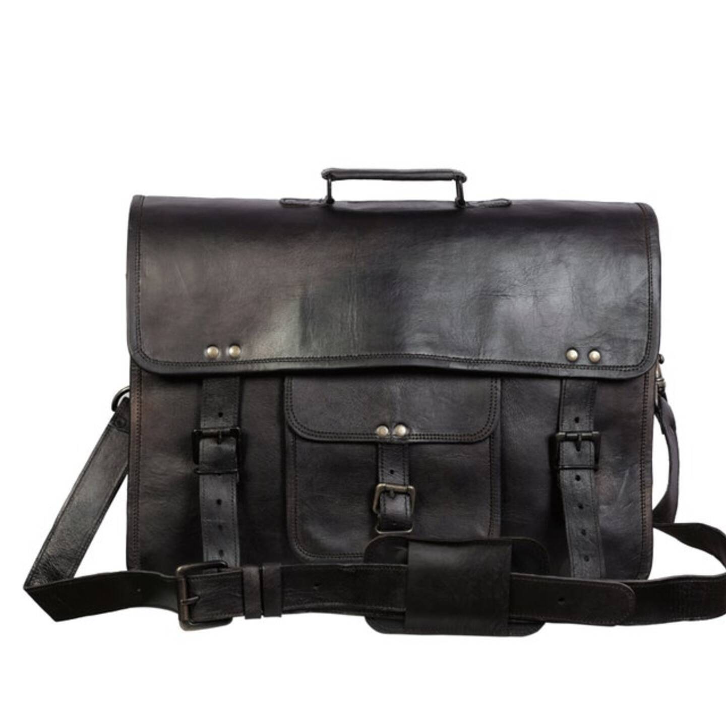 18 Inch Black Leather Briefcase Retro Leather Laptop Messenger Bag Office bag Gift for him Briefcase College Bag