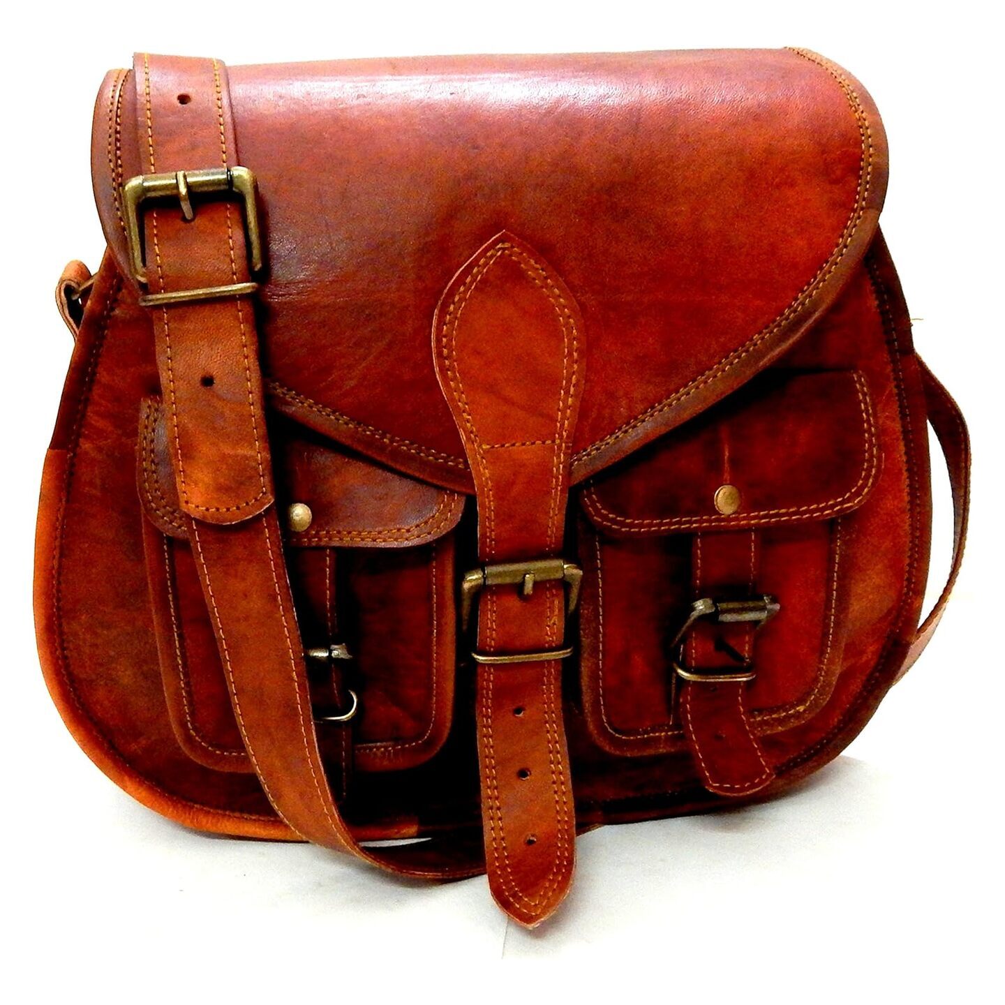 Handmade Women Vintage Style Genuine Brown Leather Crossbody Shoulder Bag Handmade Purse