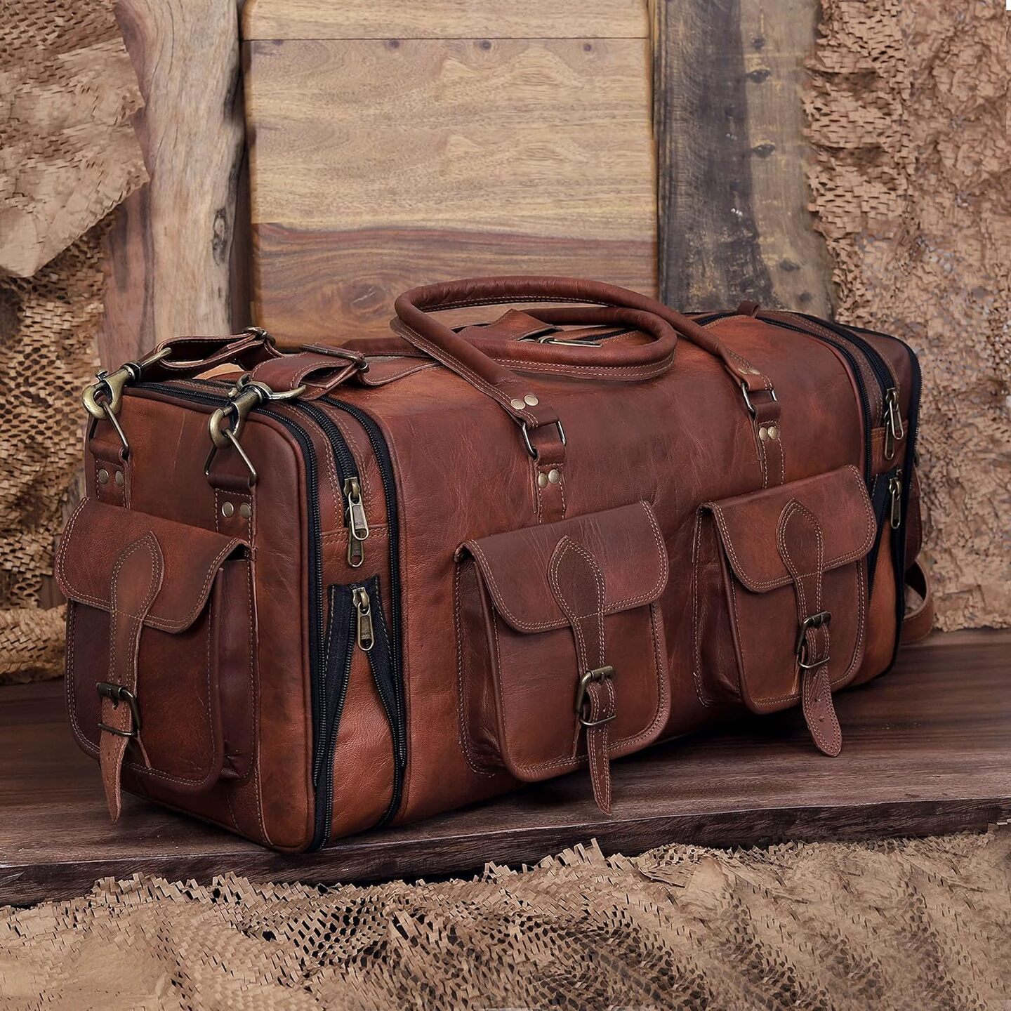 Handmade Vintage Travel Luggage 30 Inch Duffel Gym Sports Bag Weekender Travel Overnight Carry One Duffel Bag For Men 