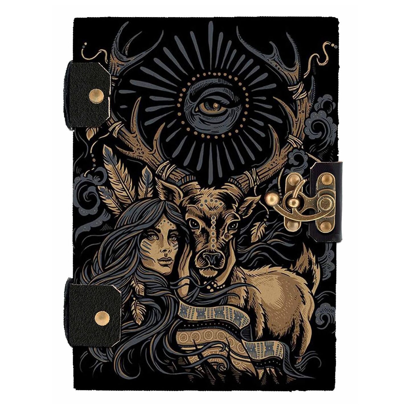 Handmade Printed Cardboard Writing Notebook Diary Sketchbook Unruled Diary with Metal Lock Printed Journal Diaries for Men Women
