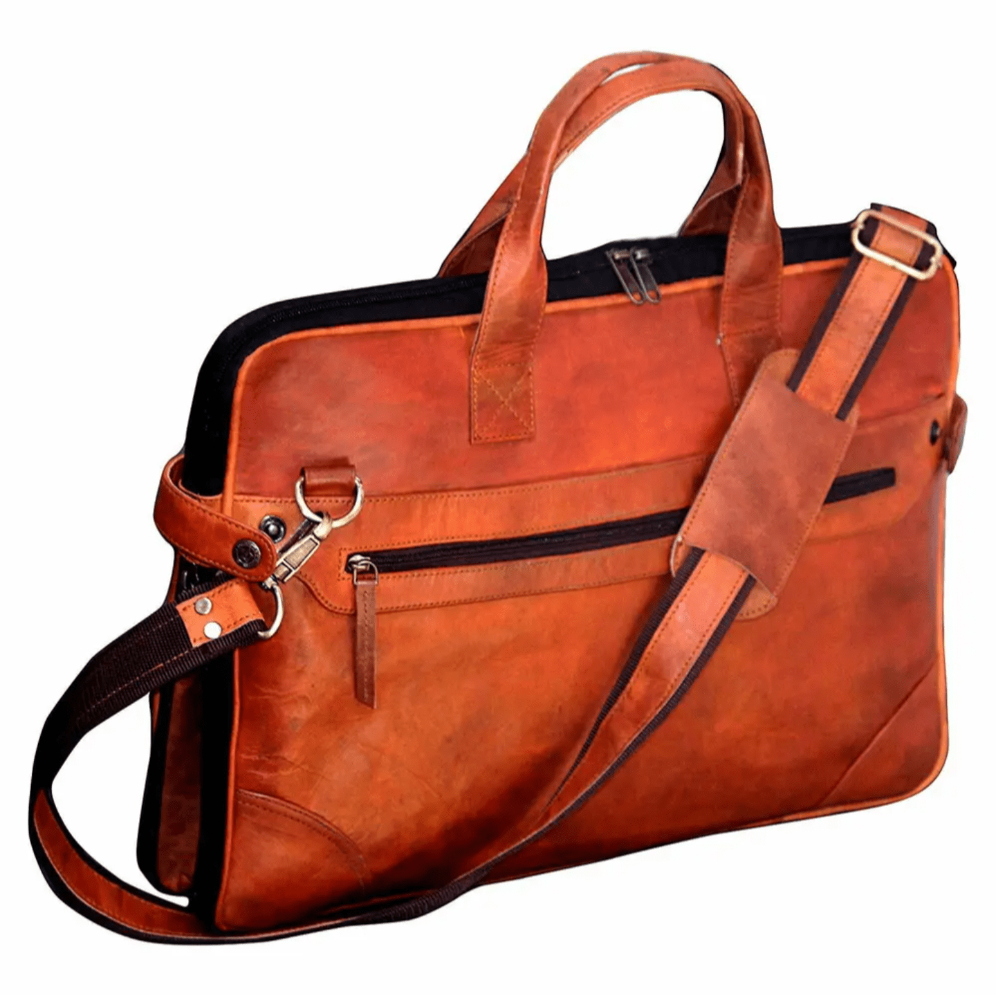 15" Men's Old Classic Goat Leather Vintage Laptop Sleeve Briefcase Bag Satchel