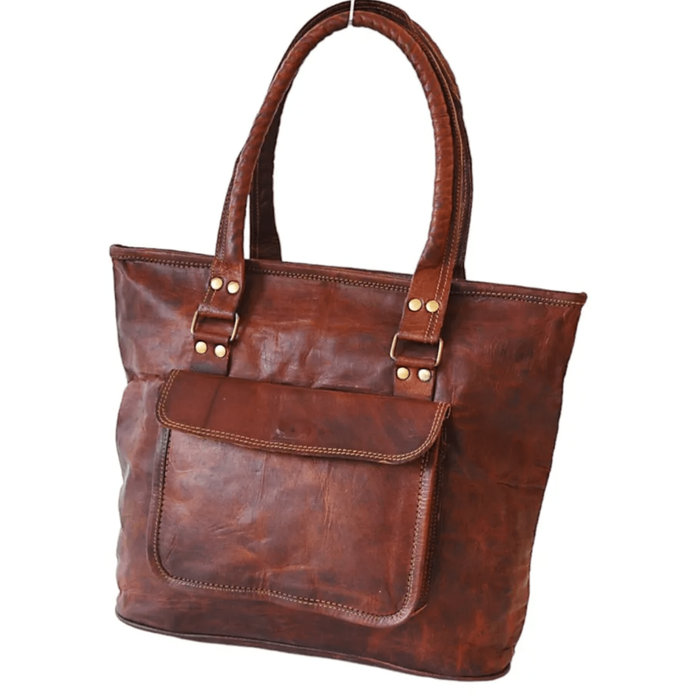 Goat Leather Tote Shopping Bag Women's Satchel Genuine Large Brown Casual Purse