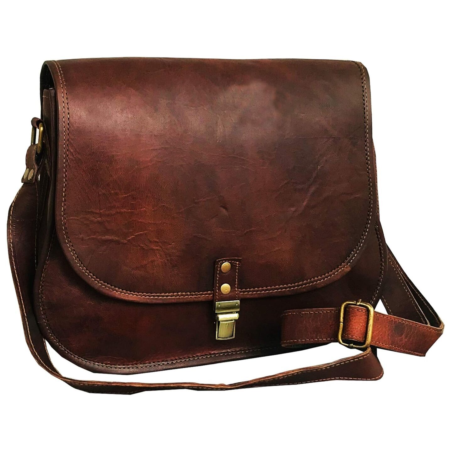 14 Inch Leather Crossbody Satchel Ladies Purse Women Shoulder Bag Tote Travel Purse Genuine Leather (brown)