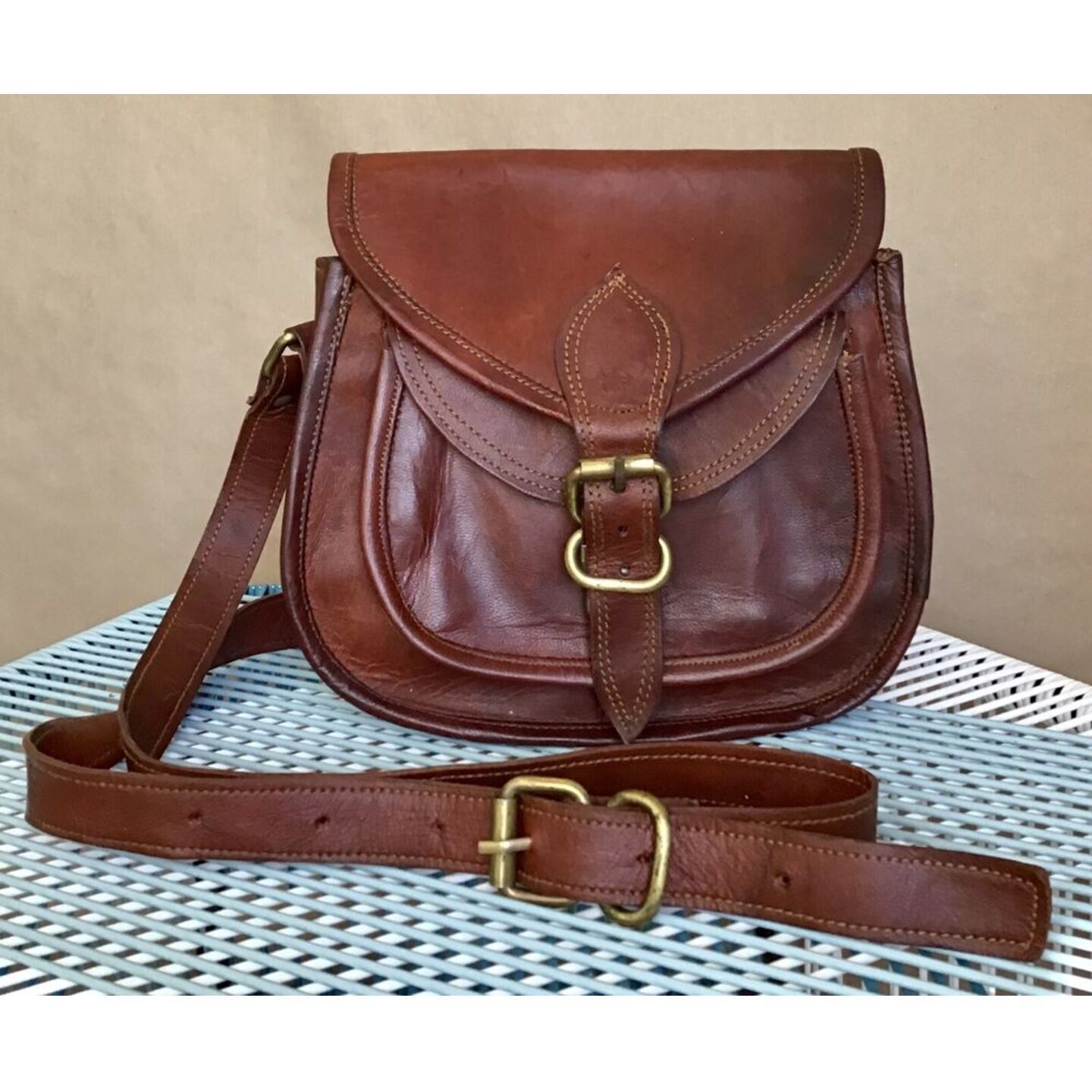 9 Handcrafted Artisan Waxed Goat Leather Medium Saddle Bag Crossbody Travel Purse