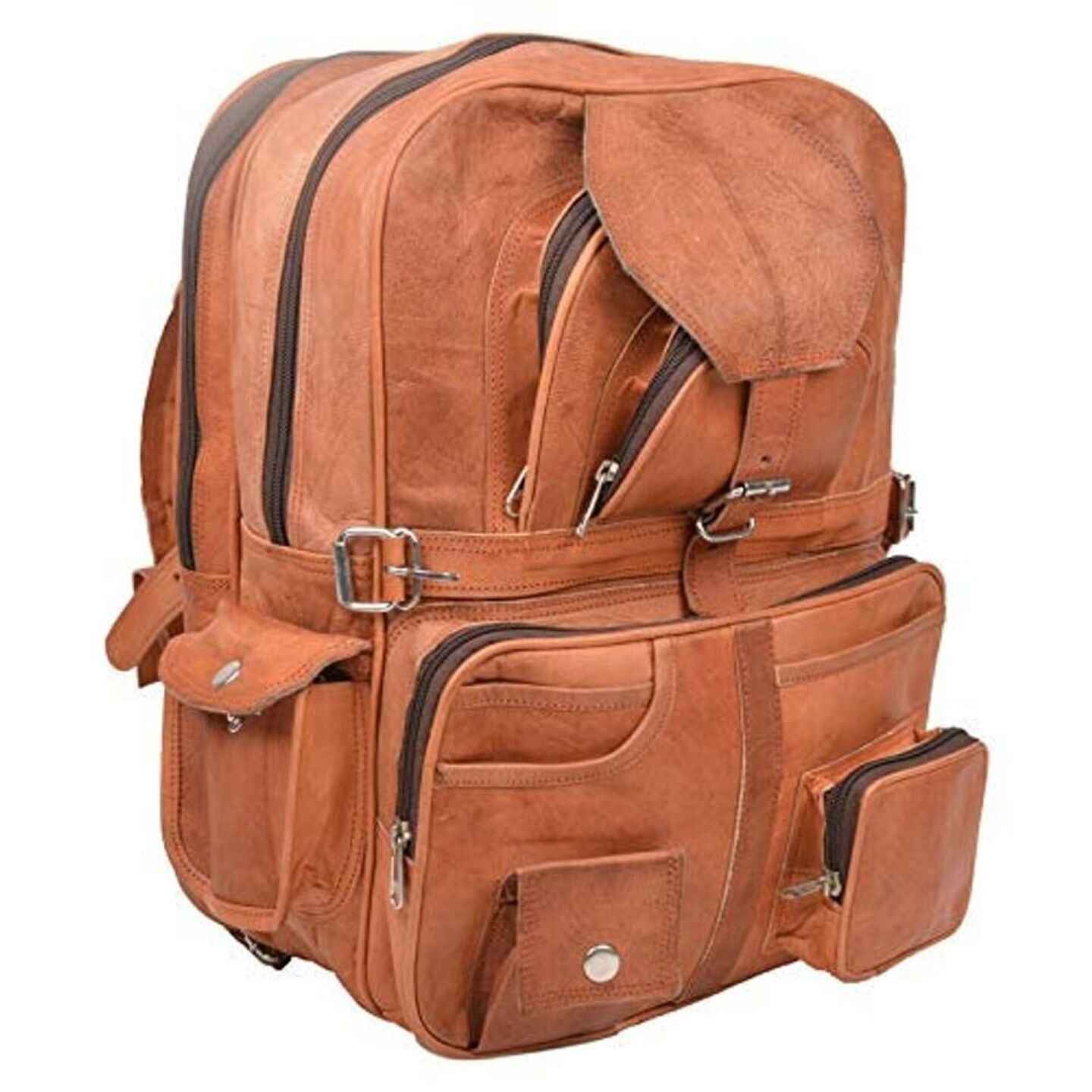 Men's New Vintage Goat Leather Backpack Brown Shoulder Real Hiking Bag