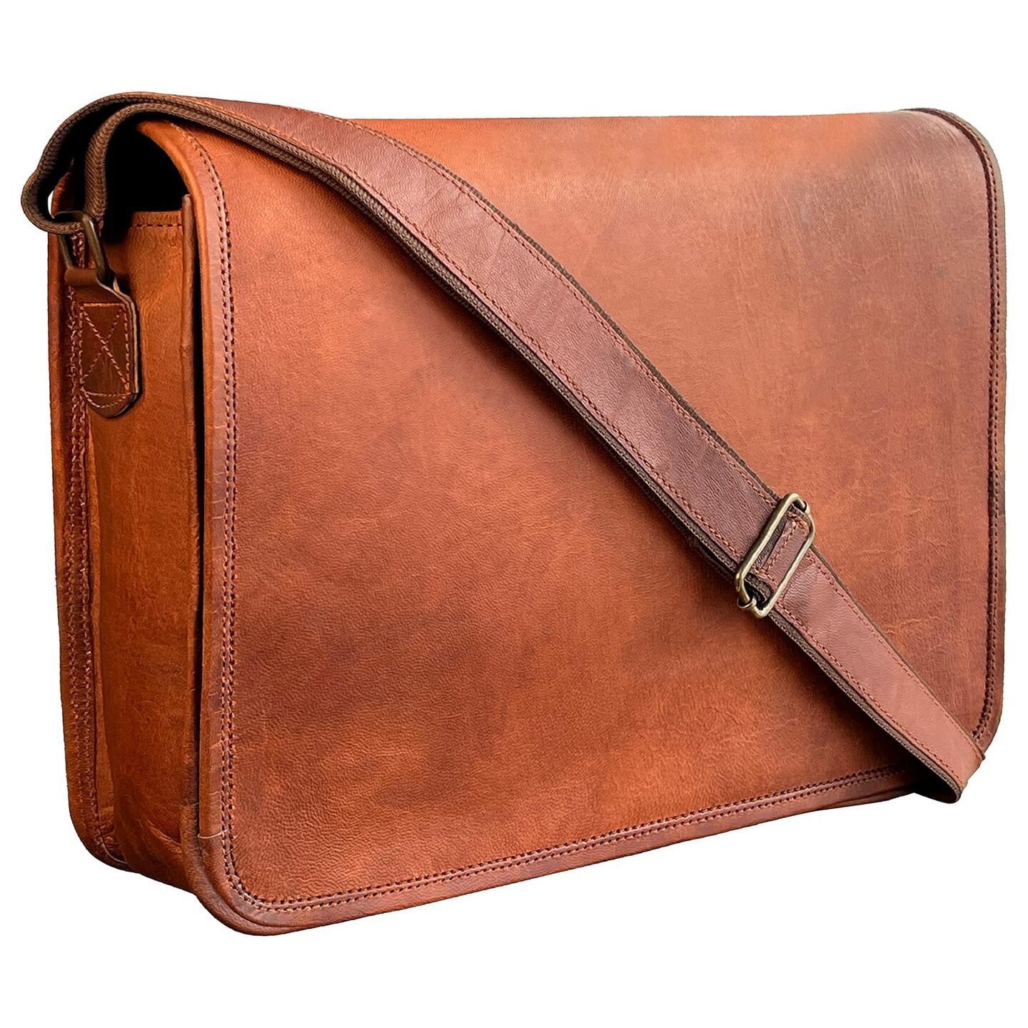 14 inch Vintage Crossbody Full Grain Leather 13.3-inch Laptop Messenger Bag Gifts for Him Her (Medium, Brown)
