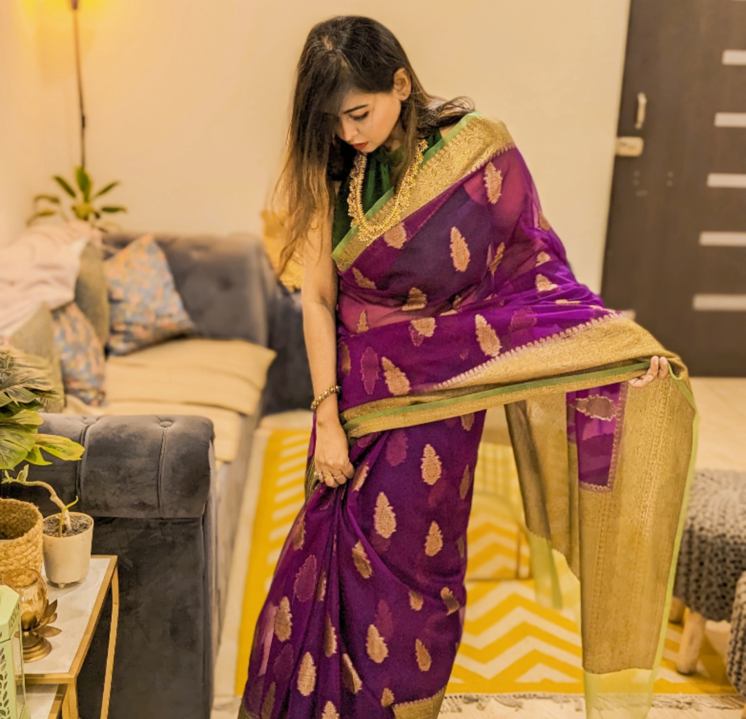 Purple Banarasi Kora Organza