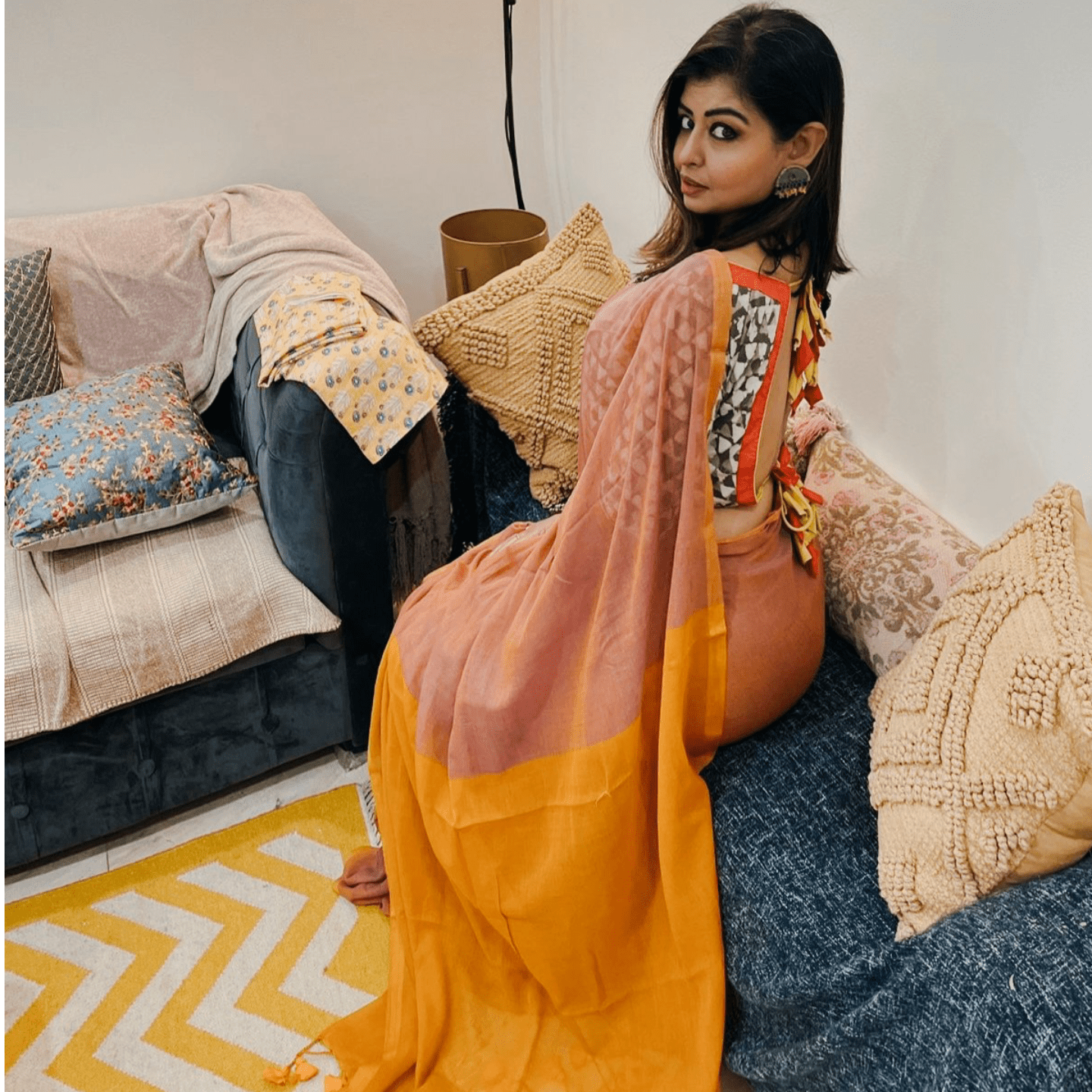 Tangerine Mauve Dualtone Mul Saree