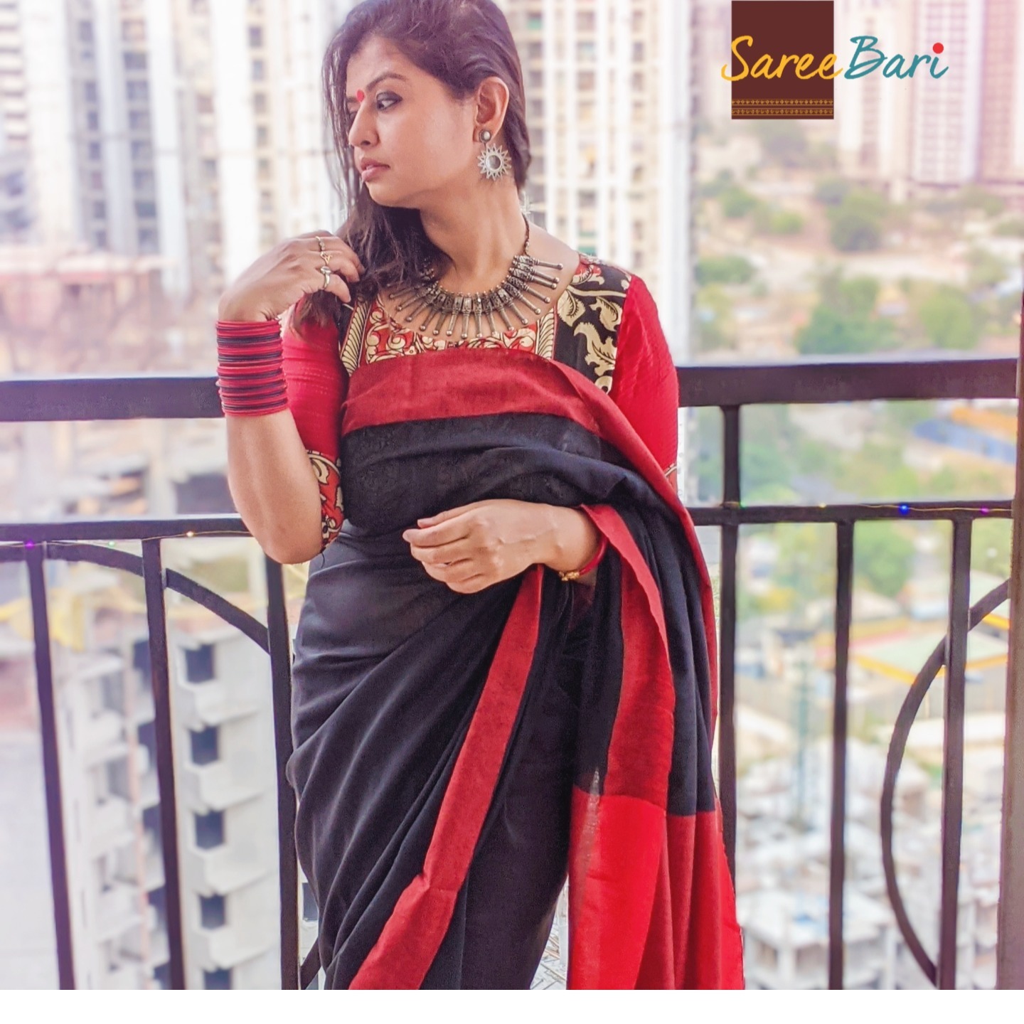 Black and Red Khadi Saree