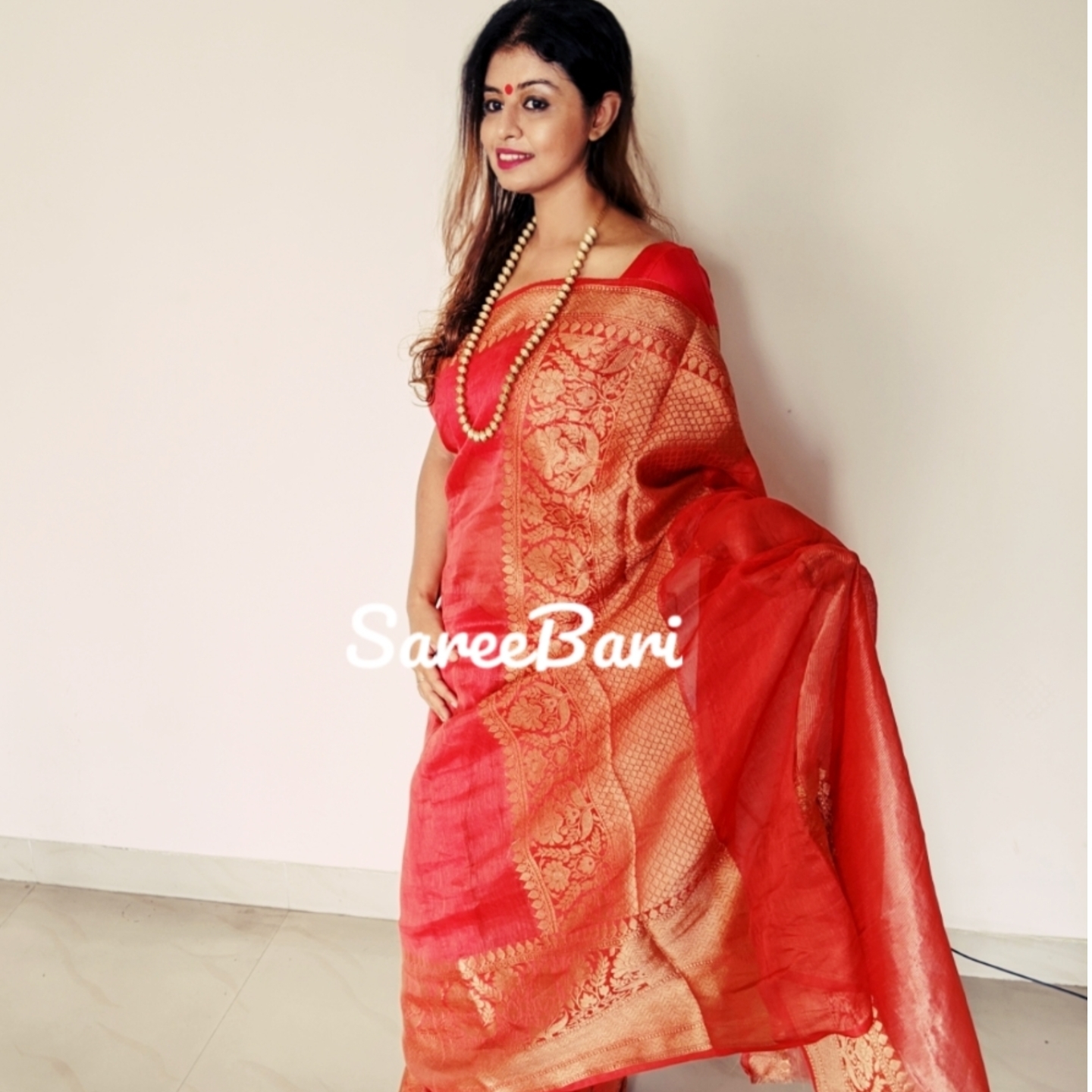 Red Silk Linen Banarasi