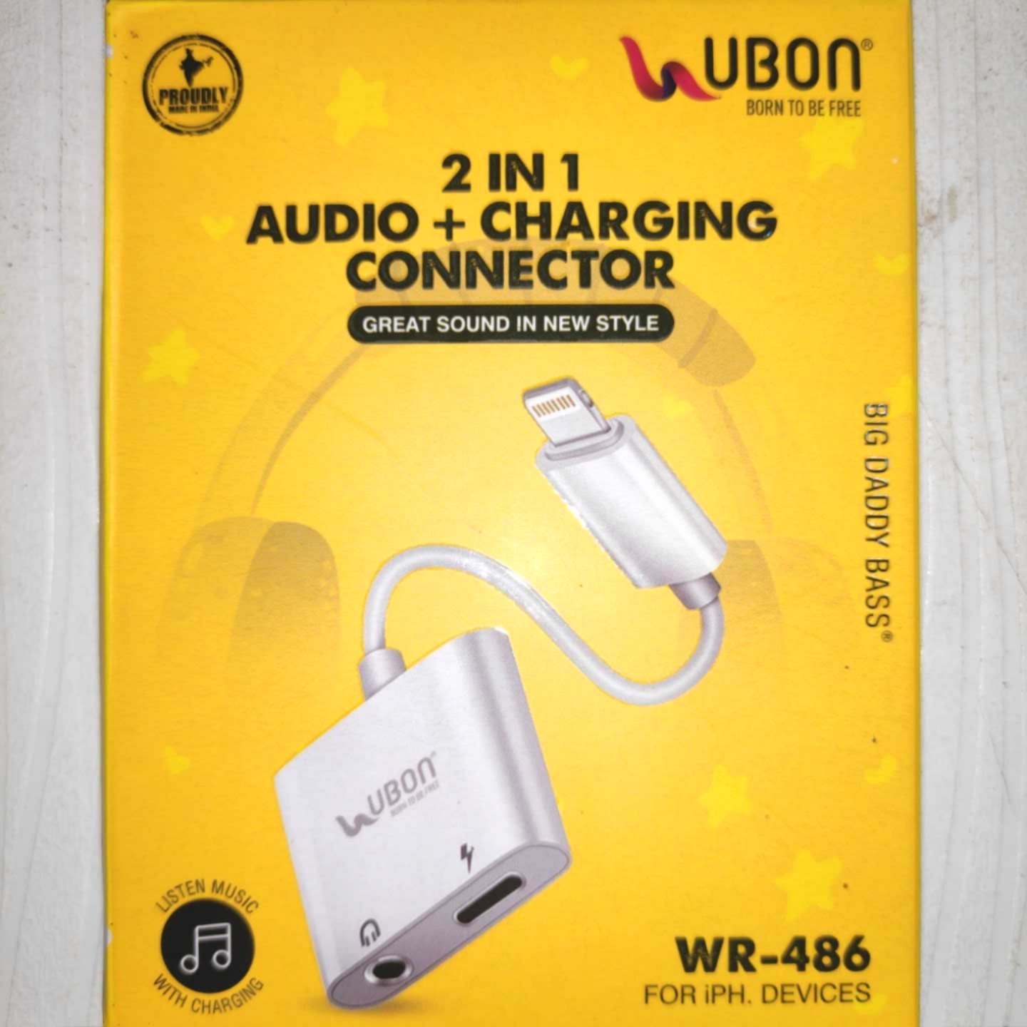 Ubon WR486 2 in 1 audio+ charging connector for iPhone