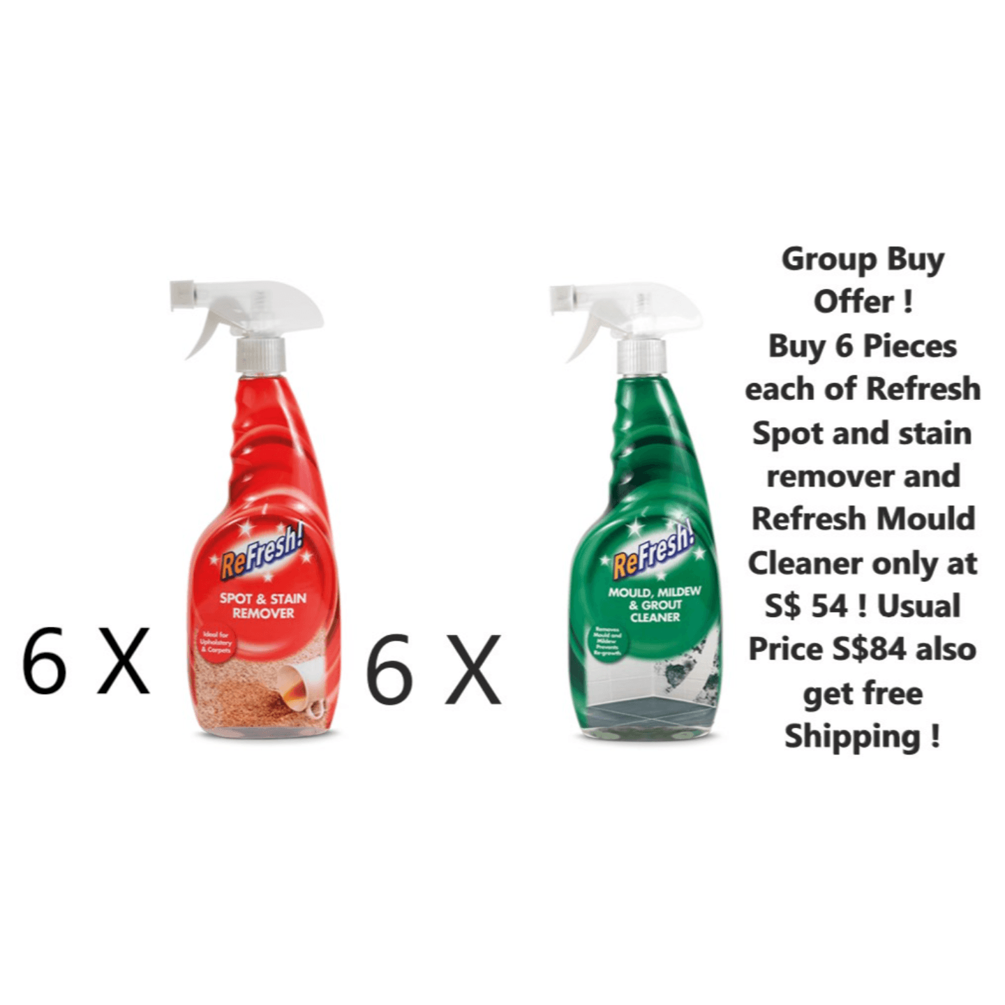 Refresh Spot & Stain Remover 750ml + Refresh Mould Mildew Grout Remover 750ml Offer12 pcs