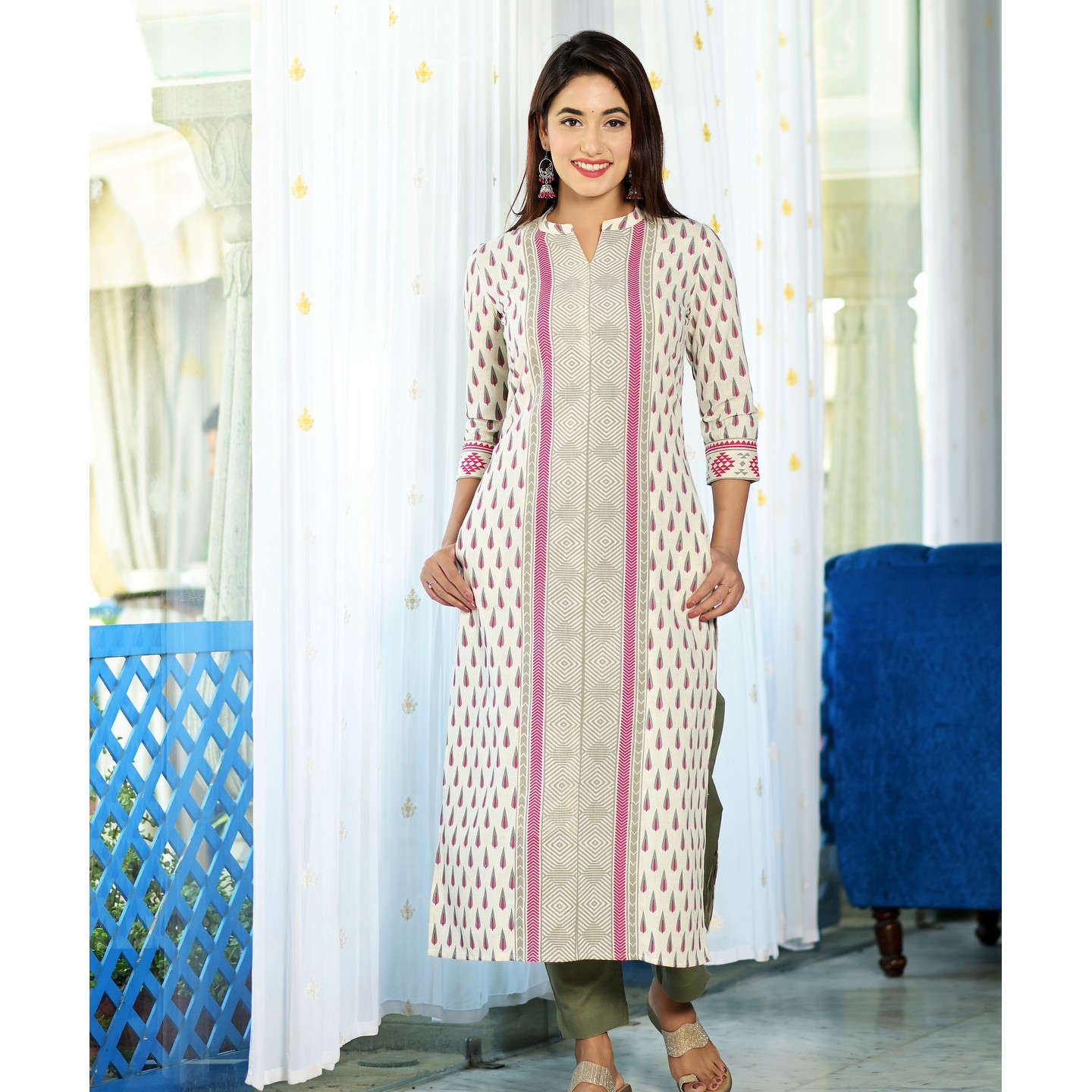 Off White Long Straight Cotton Kurta