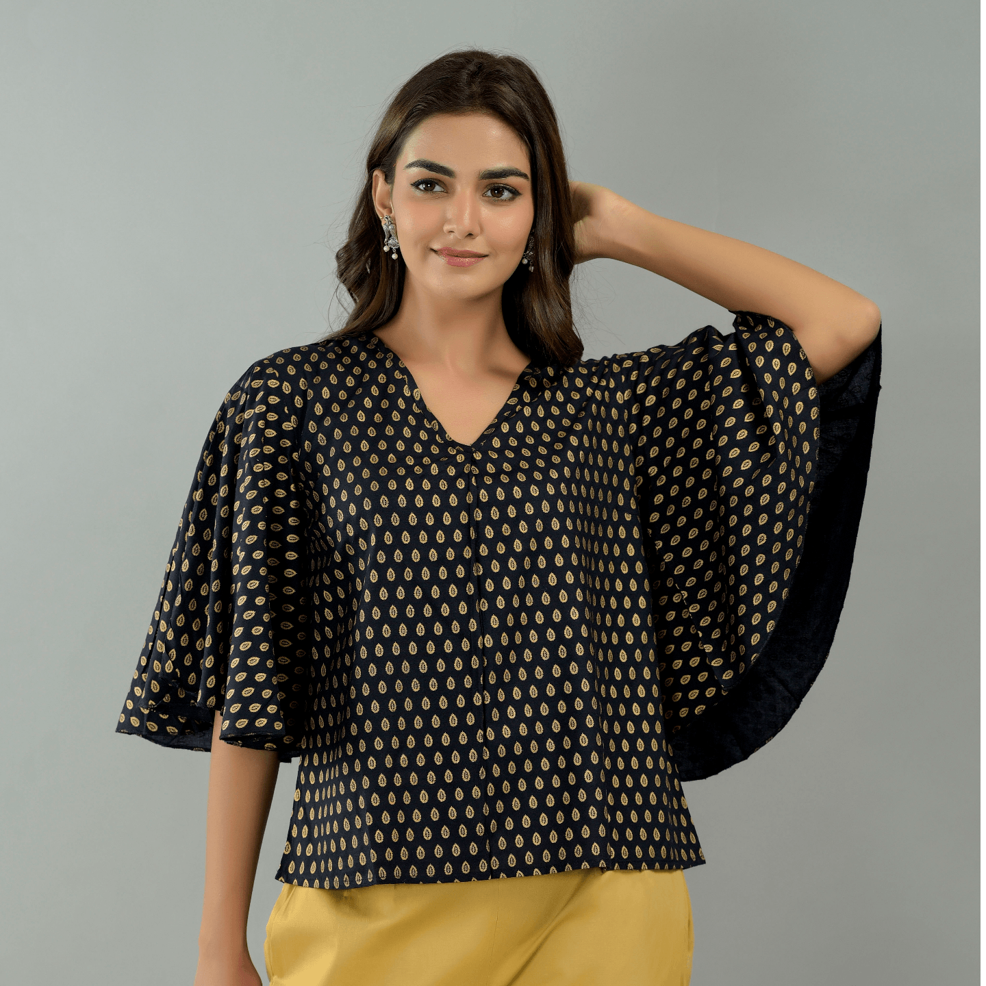 Black Gold Printed - Flared Top