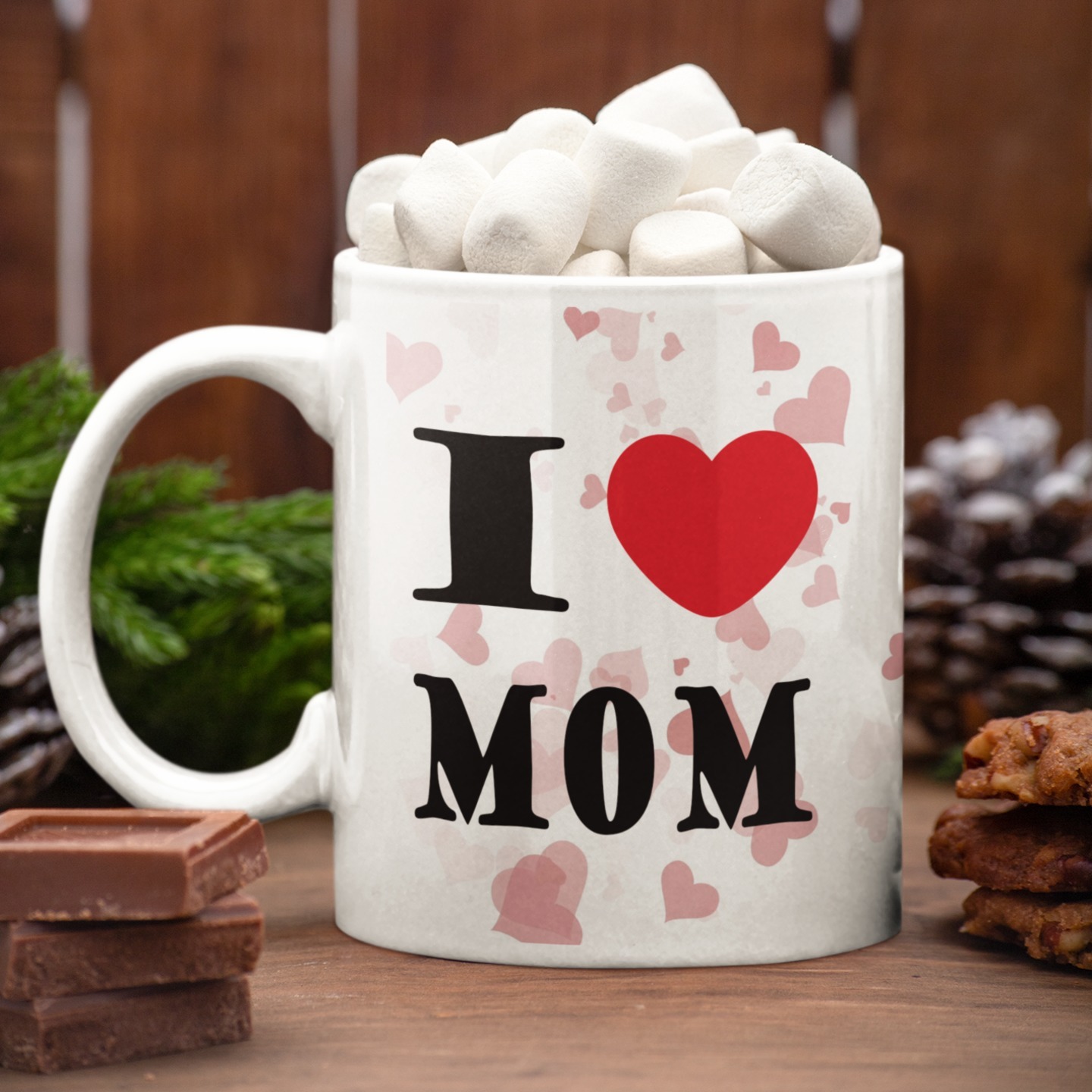 I love Mom written white Coffee Mug