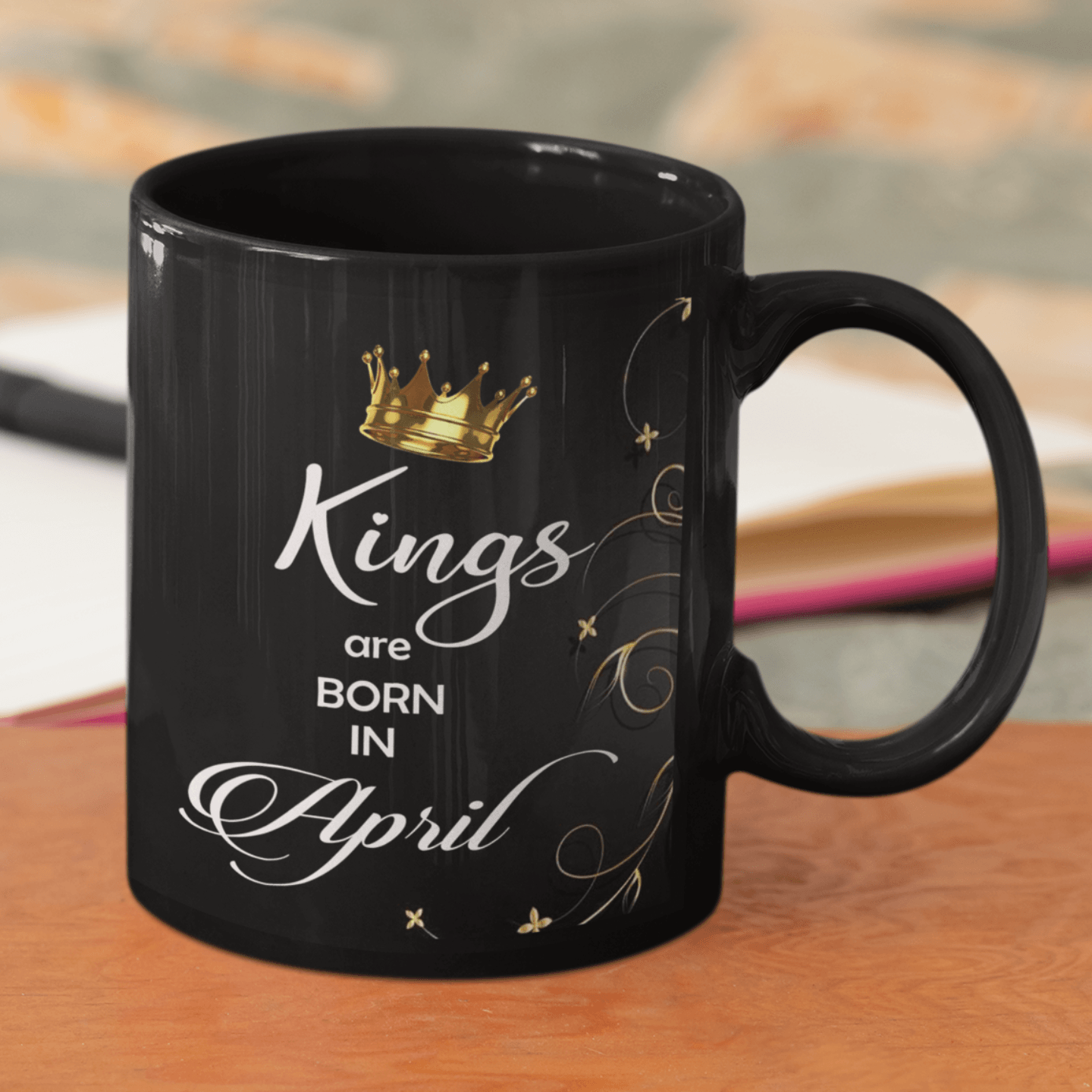 Kings are Born in April Black Ceramic Mug for Birthday Gift (Pack Of 1)