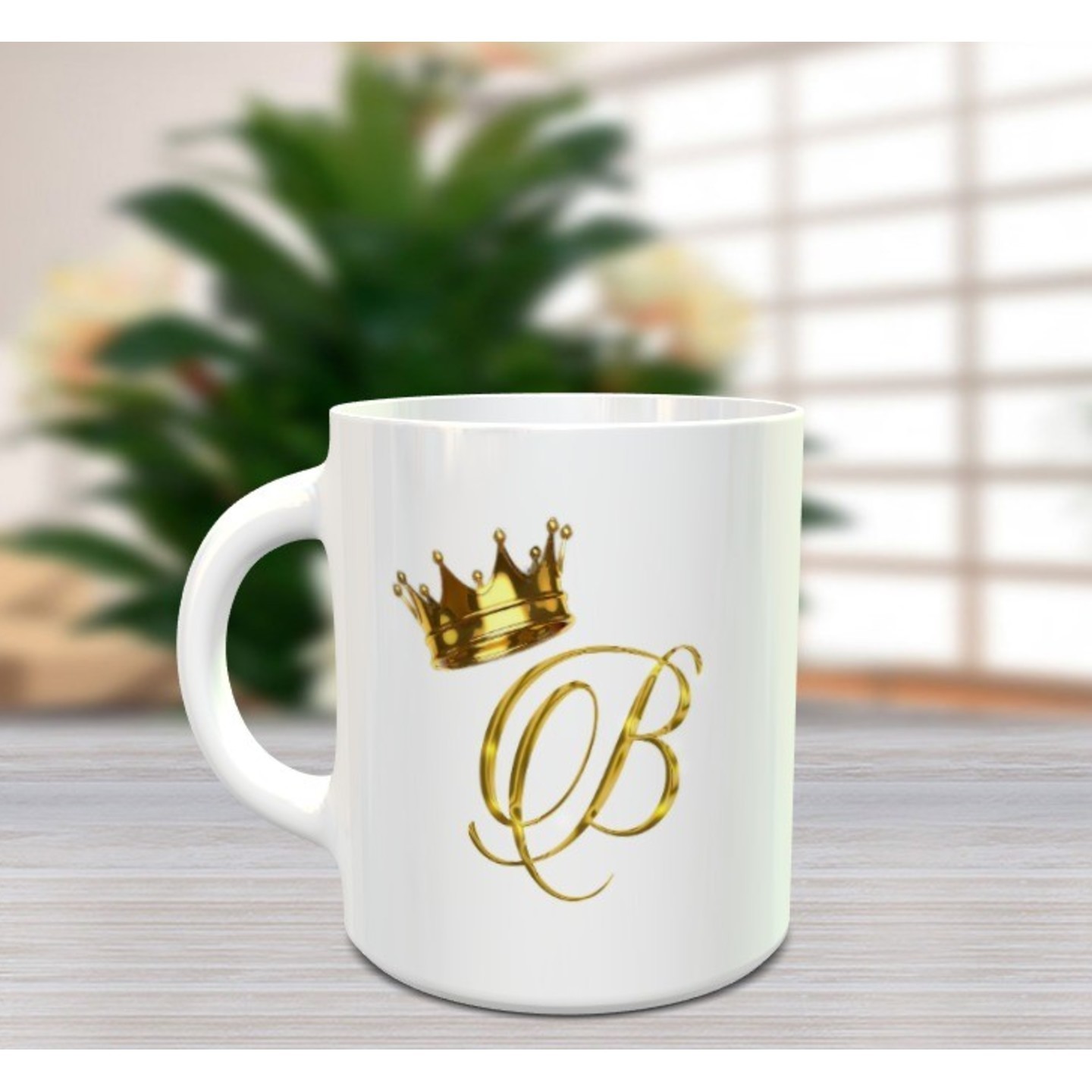 BlueBells Gifting B LETTER White Ceramic Coffee Mug with Golden Text