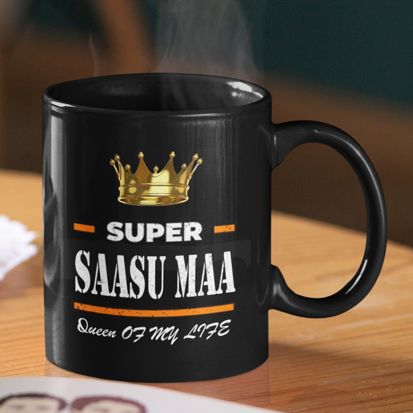 Super Saasu Maa written Black Coffee Mug