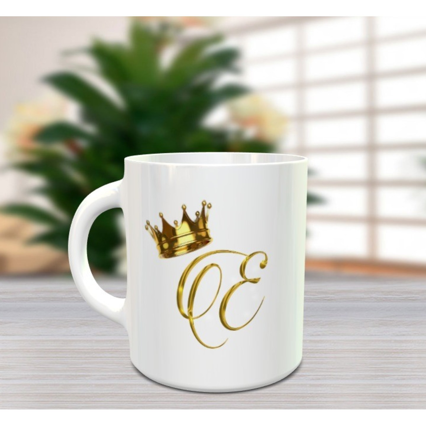 BlueBells Gifting E LETTER White Ceramic Coffee Mug with Golden Text