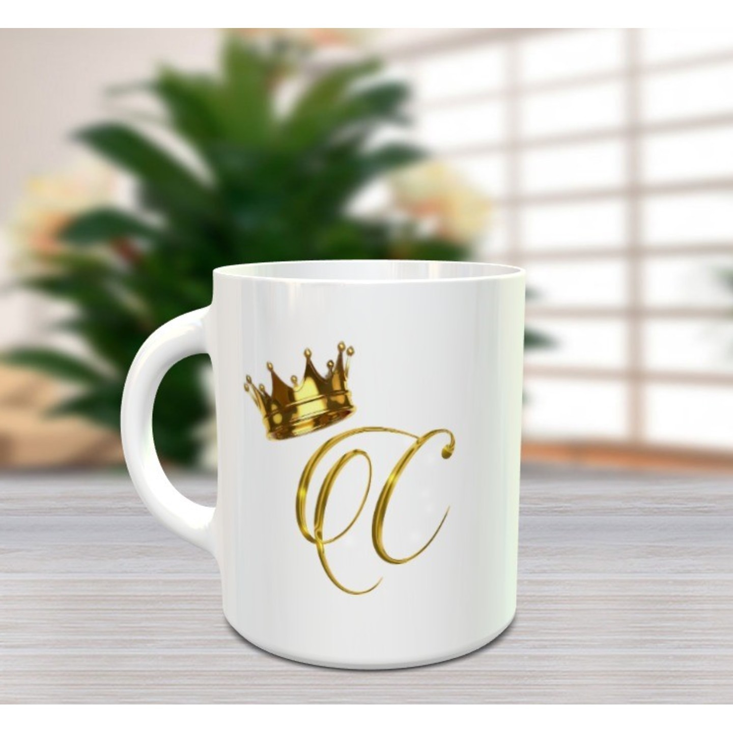 BlueBells Gifting C LETTER White Ceramic Coffee Mug with Golden Text