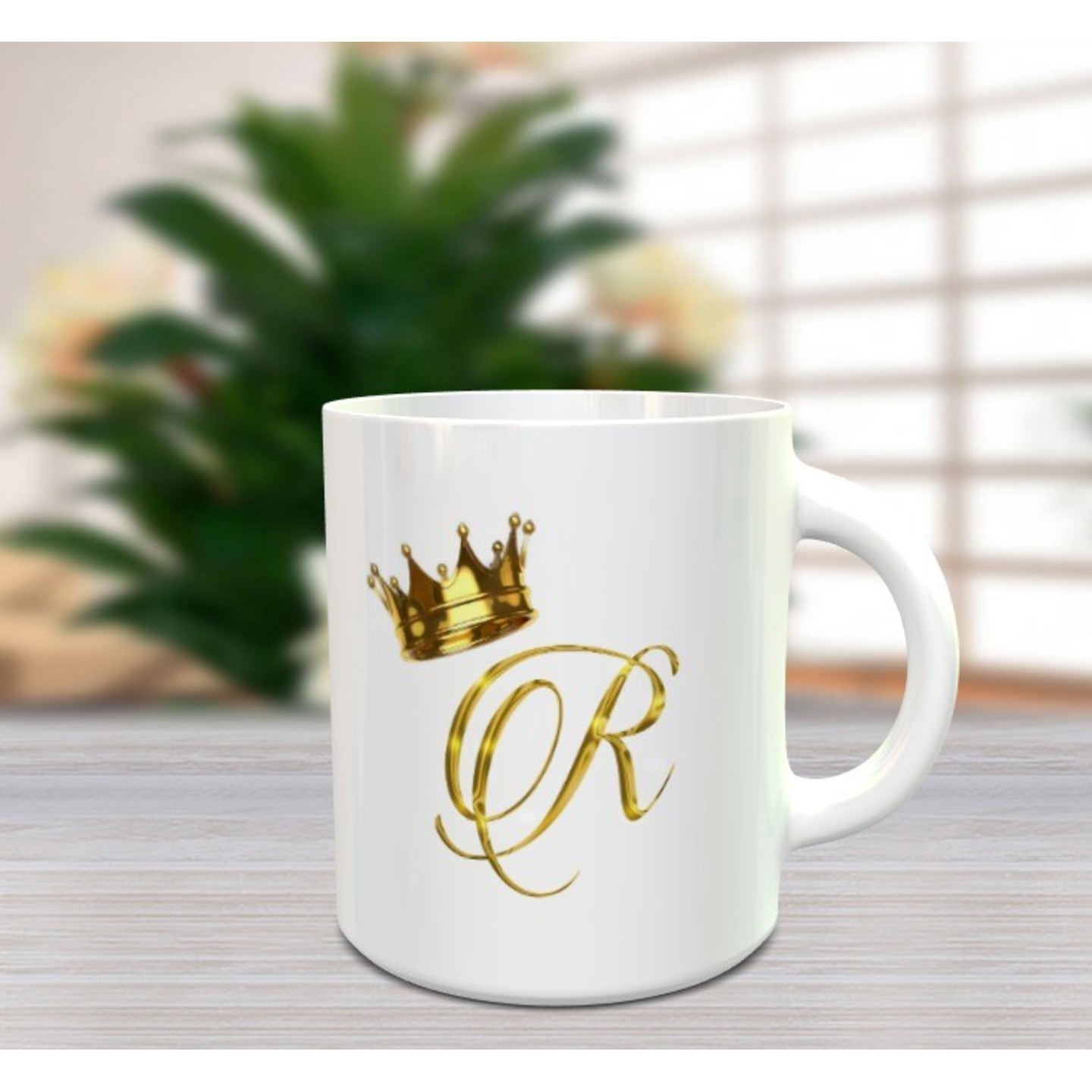 BlueBells Gifting R LETTER White Ceramic Coffee Mug with Golden Text