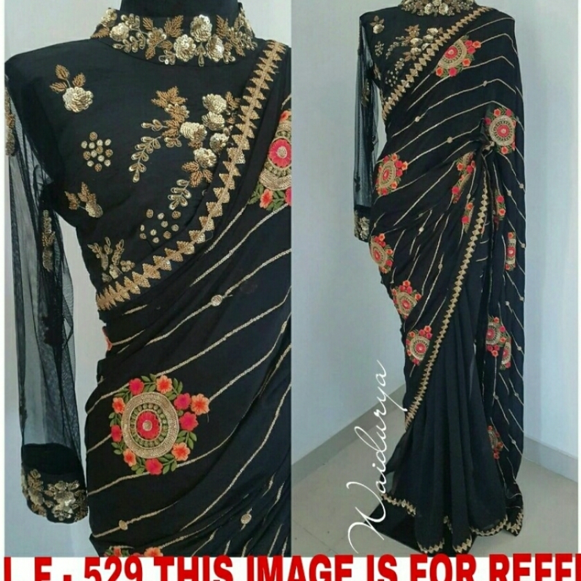 *GEORGETTE SAREE WITH  SEQUENCE EMBROIDERY  WORK*