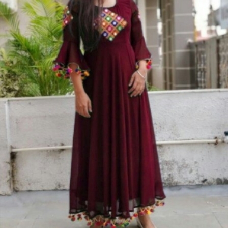FABRIC RAYON GOWN WITH EMBROIDERY