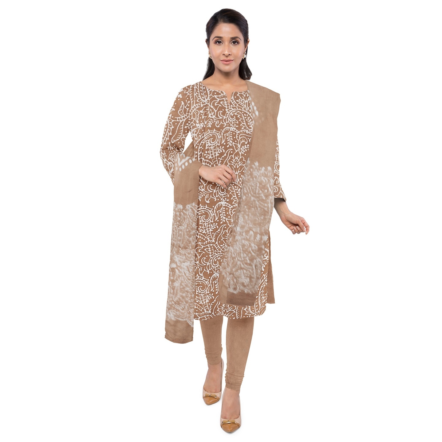 Batik Print Unstitched Salwar Suit Dress Material with Chiffon Dupattaबाटिक परिंट सलवार सूट