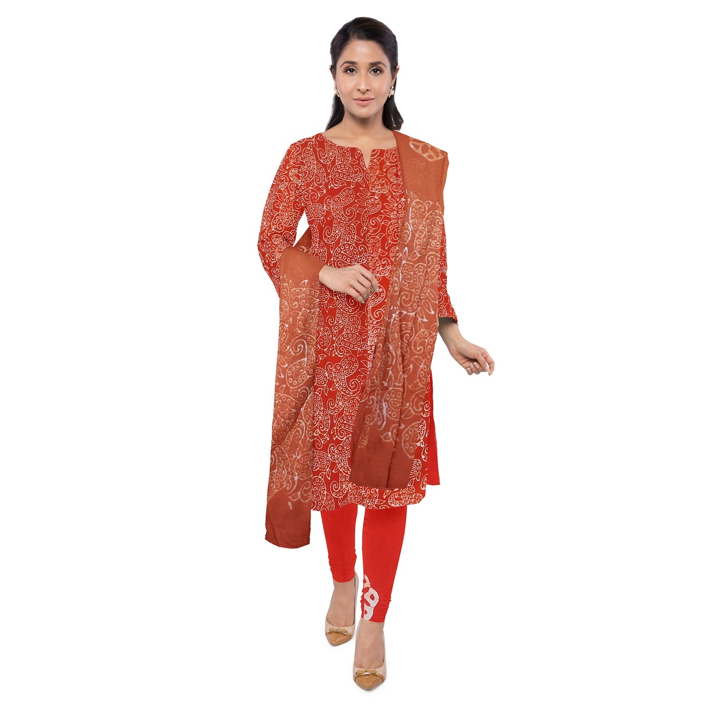 Batik Print Unstitched Salwar Suit Dress Material with Chiffon Chunni बाटिक प्रिंट सलवार सूट