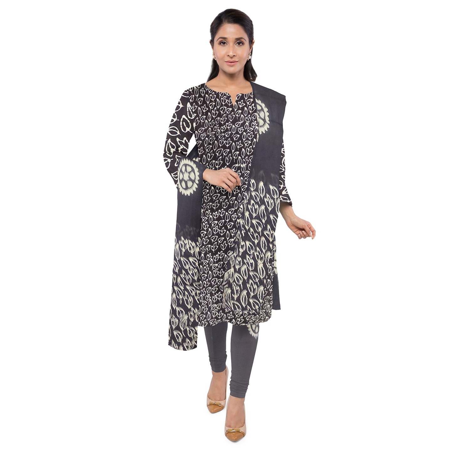 Batik Print Unstitched Salwar Suit Dress Material with Chiffon Chunni बाटिक परिंट सलवार सूट