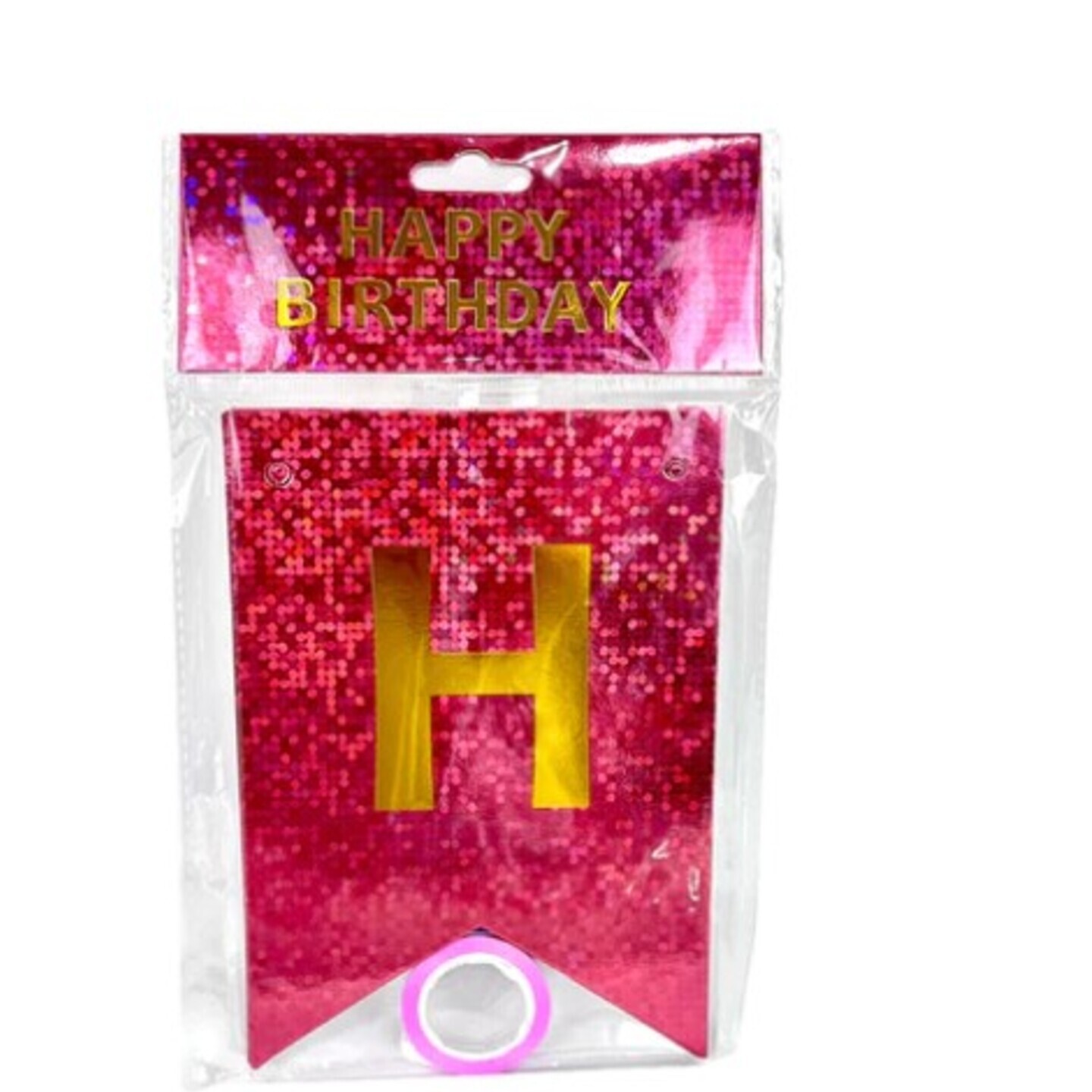 Holographic Happy Birthday Banner Flag - PINK