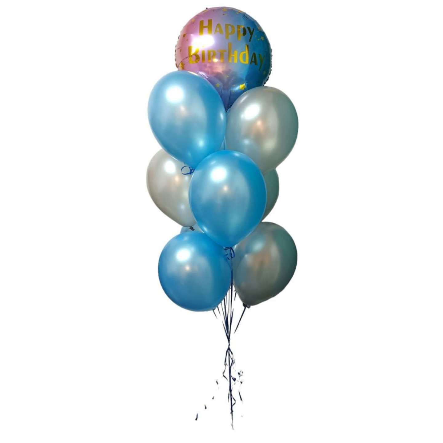 18inch Happy Birthday Foil Balloon Bunch - Pearl Baby Blue & Silver