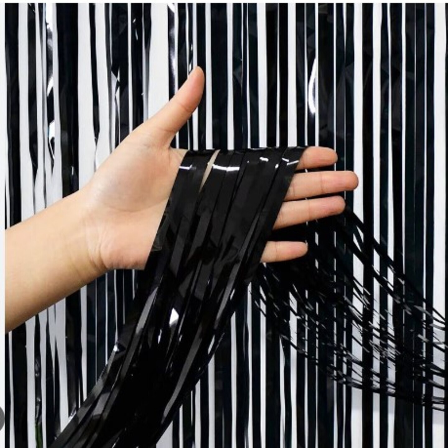 Metallic Foil Fringe Curtain - BLACK