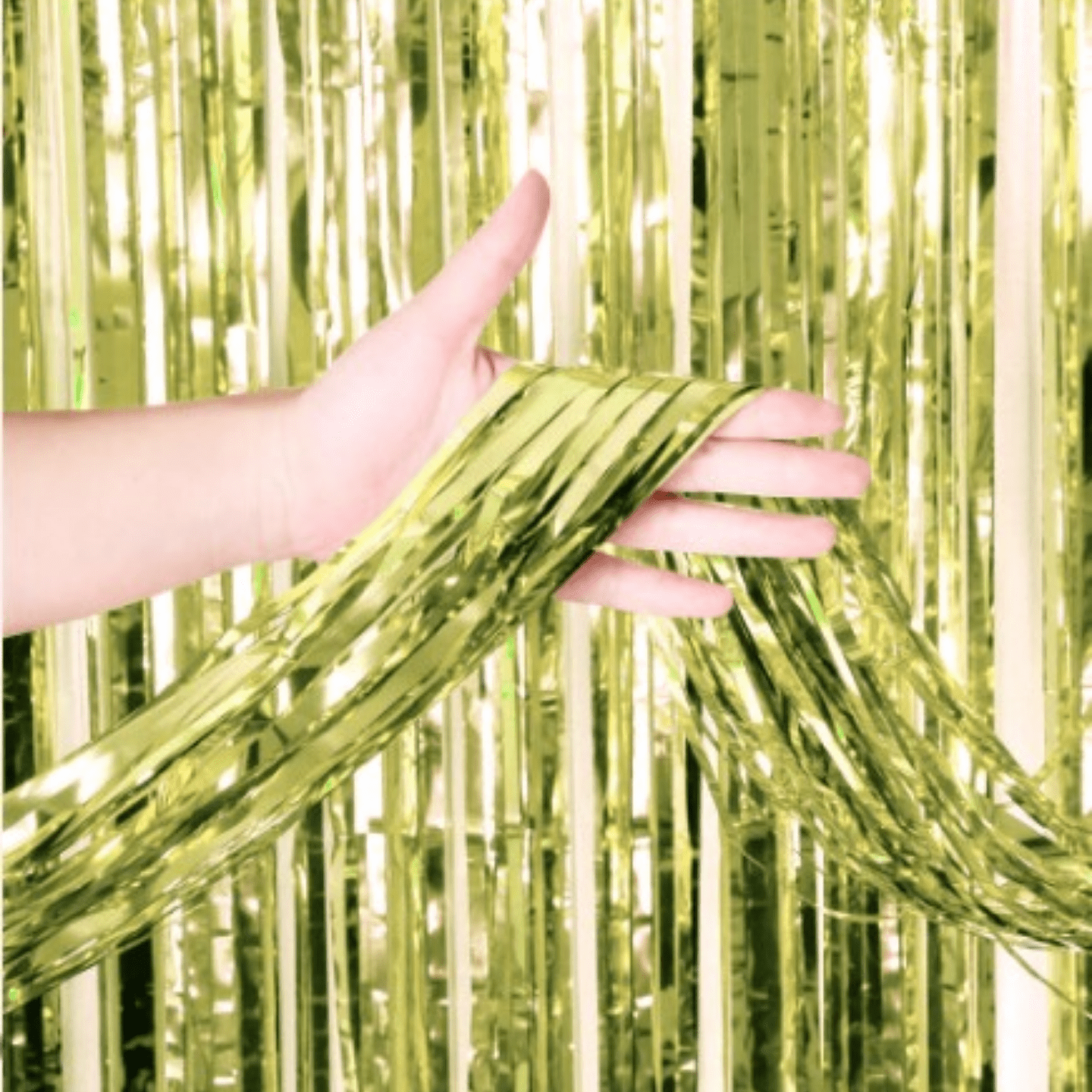 Metallic Foil Fringe Curtain - LIME GREEN