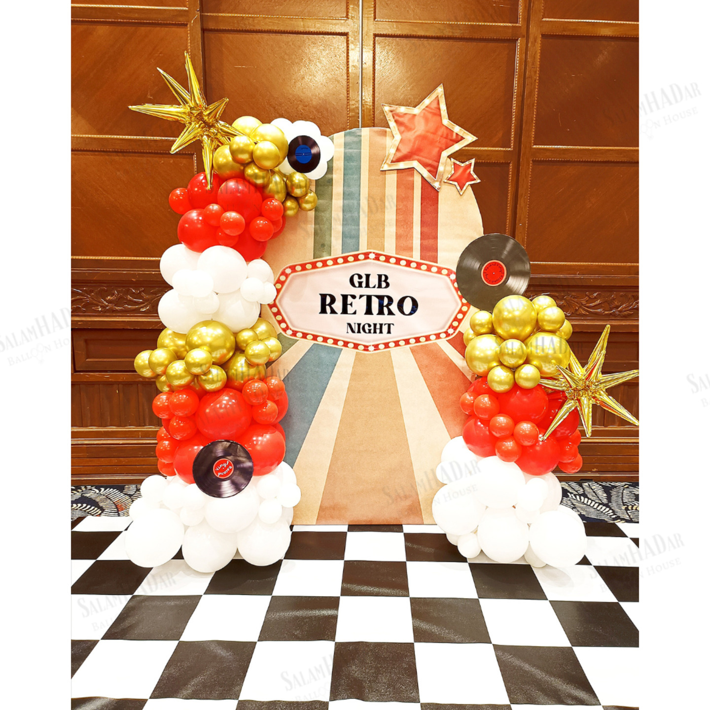 Organic Balloon Arch and Chiara Panel - Retro Theme