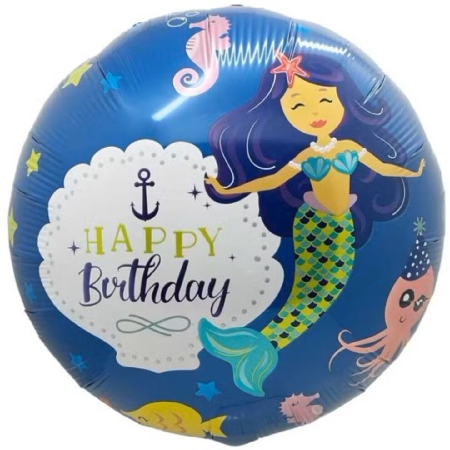 Mermaid Blue Anchor Birthday Foil Balloon Incl. Helium