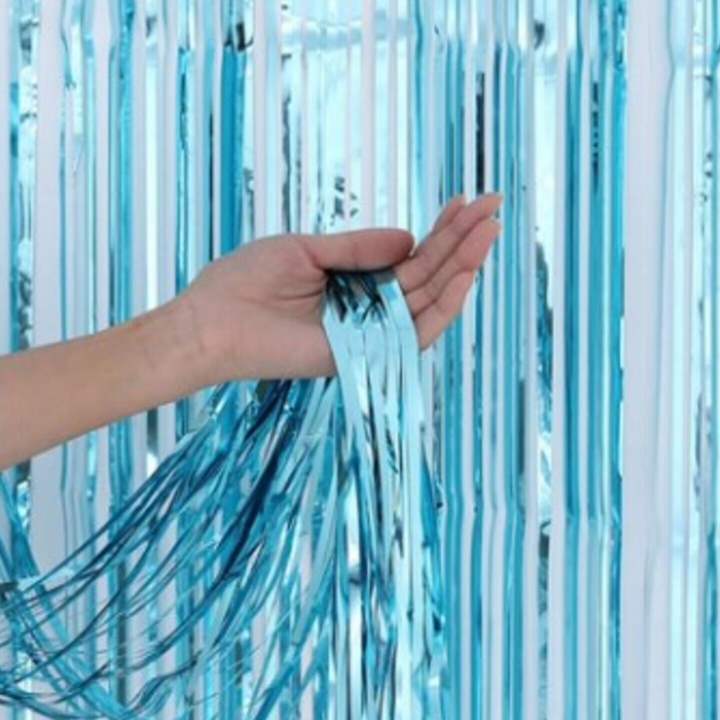 Metallic Foil Fringe Curtain - SKY BLUE