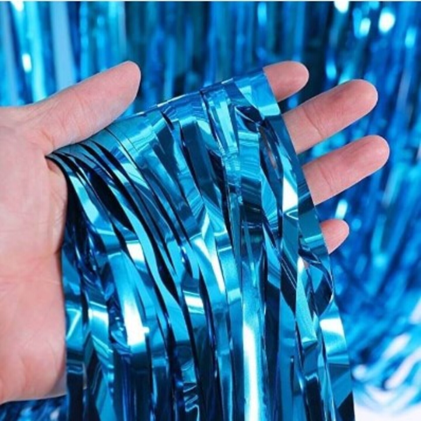 Metallic Foil Fringe Curtain - DARK BLUE
