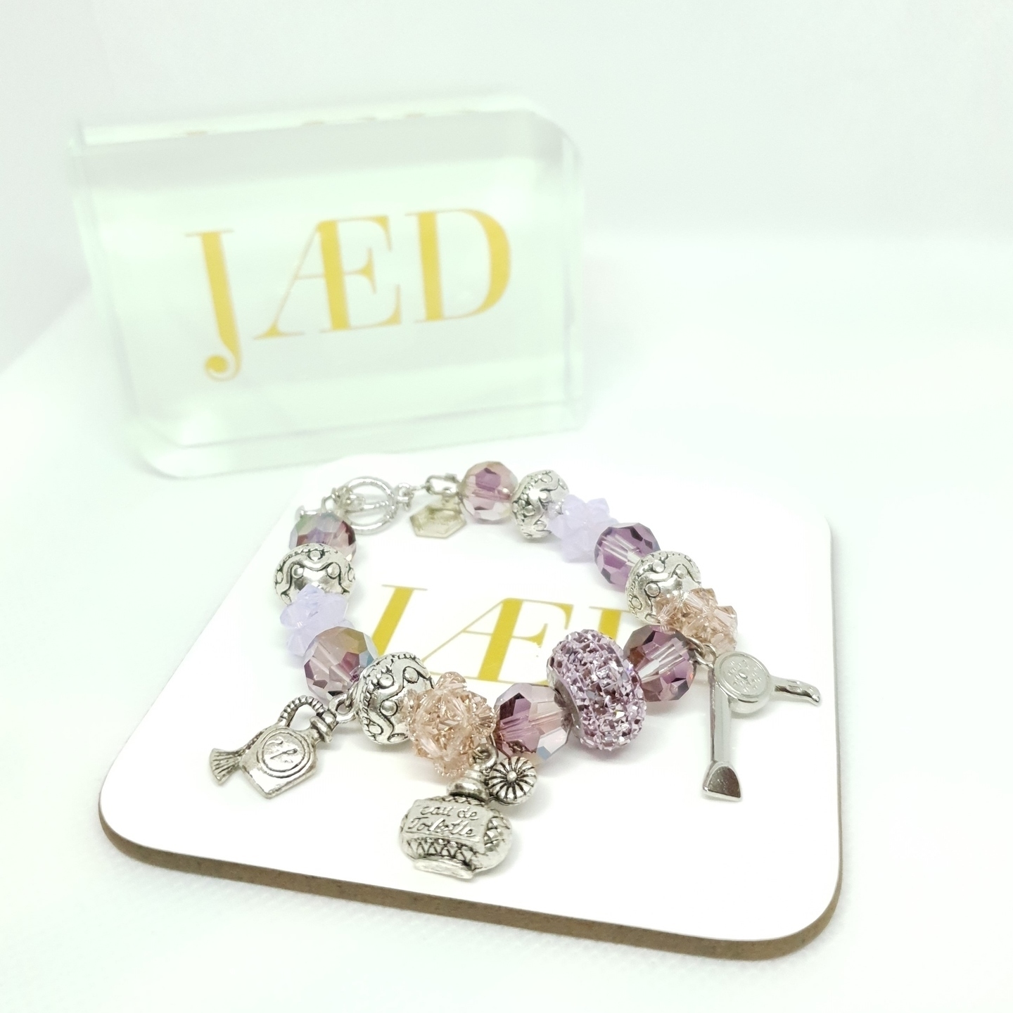 Lilac and Pink Crystal Charm Bracelet