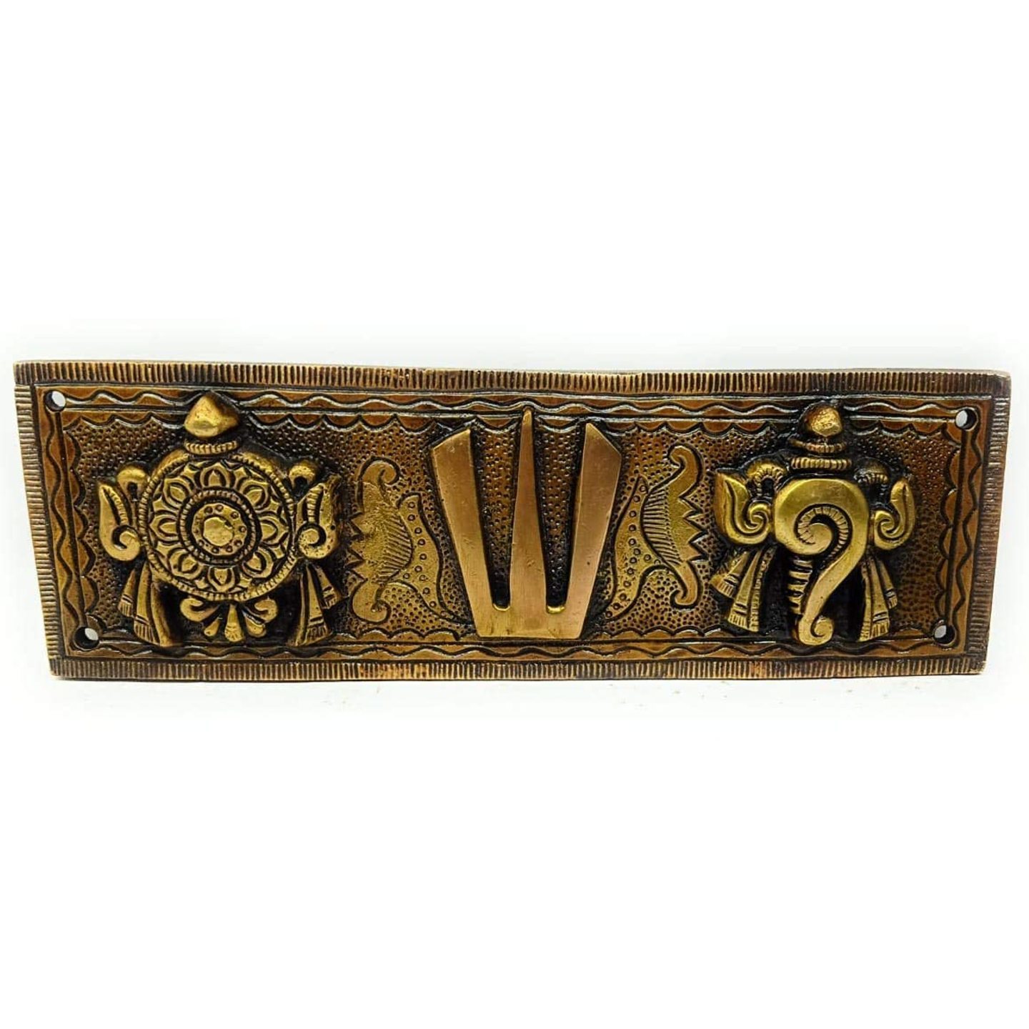 SANKU CHAKRA NAMAM WALL HANGING BRASS PLATE COLOURED WITH LACQUER