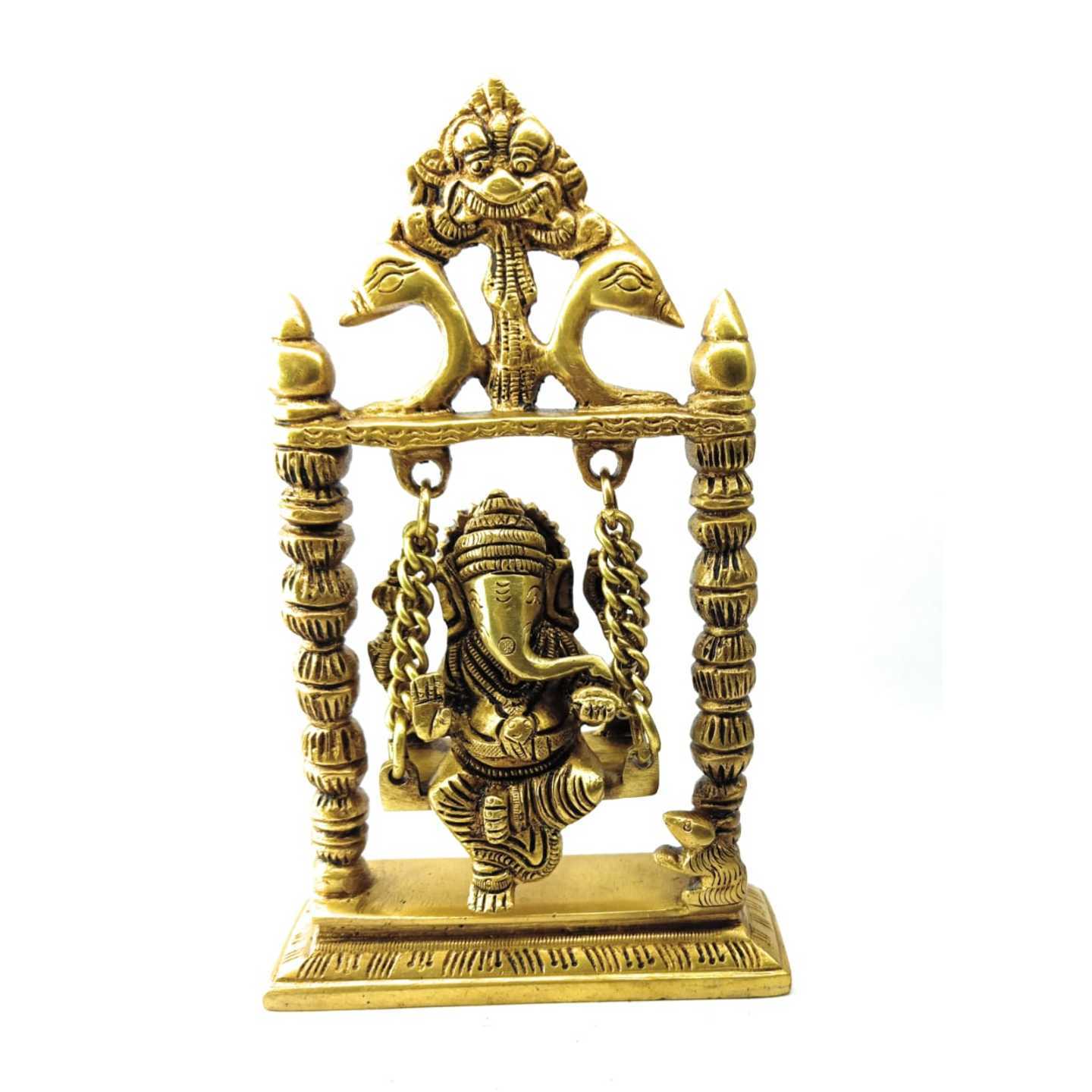 Lord Ganesh  Ganesha Jhula Swing Golden Brass Statue Antique Finish Ganpati Jhoola