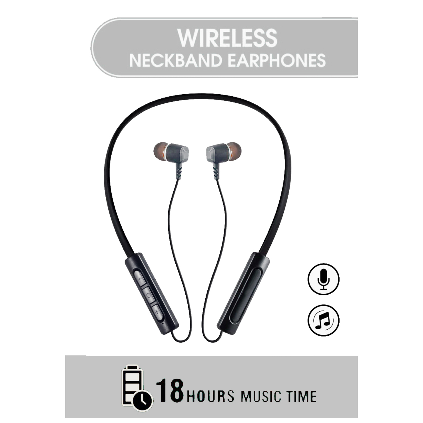 18 HOURS NON-STOP BATTERY BACKUP AND HIGH QUALITY Wireless Neckband With Mic