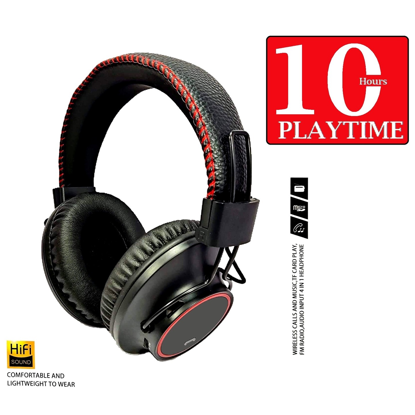 10 Hours Non-Stop Battery Backup, Calls ,music TF Card, Aux And FM support Over Ear Wireless Headphone With Mic