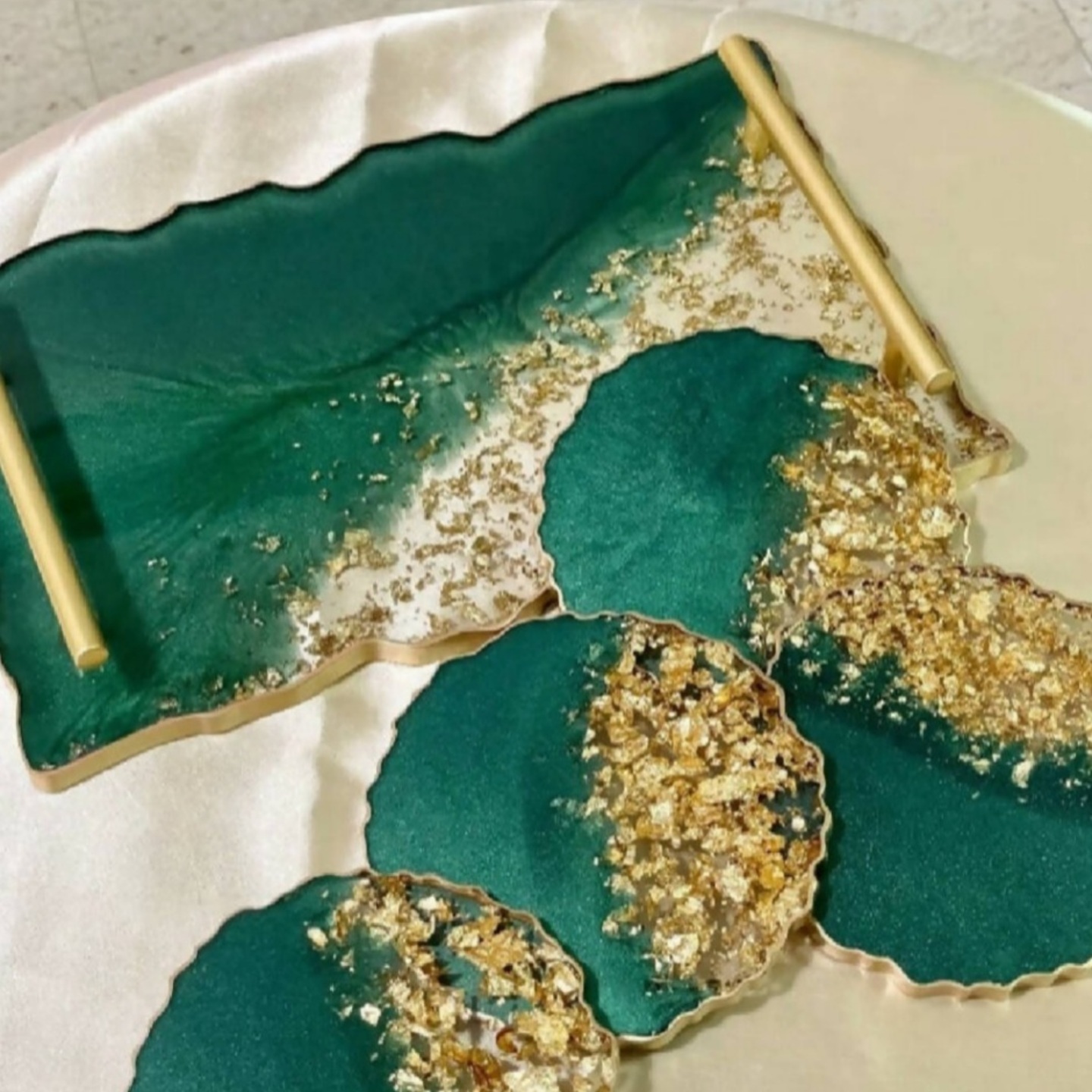 Resin Tray with Coasters (Set of 4)