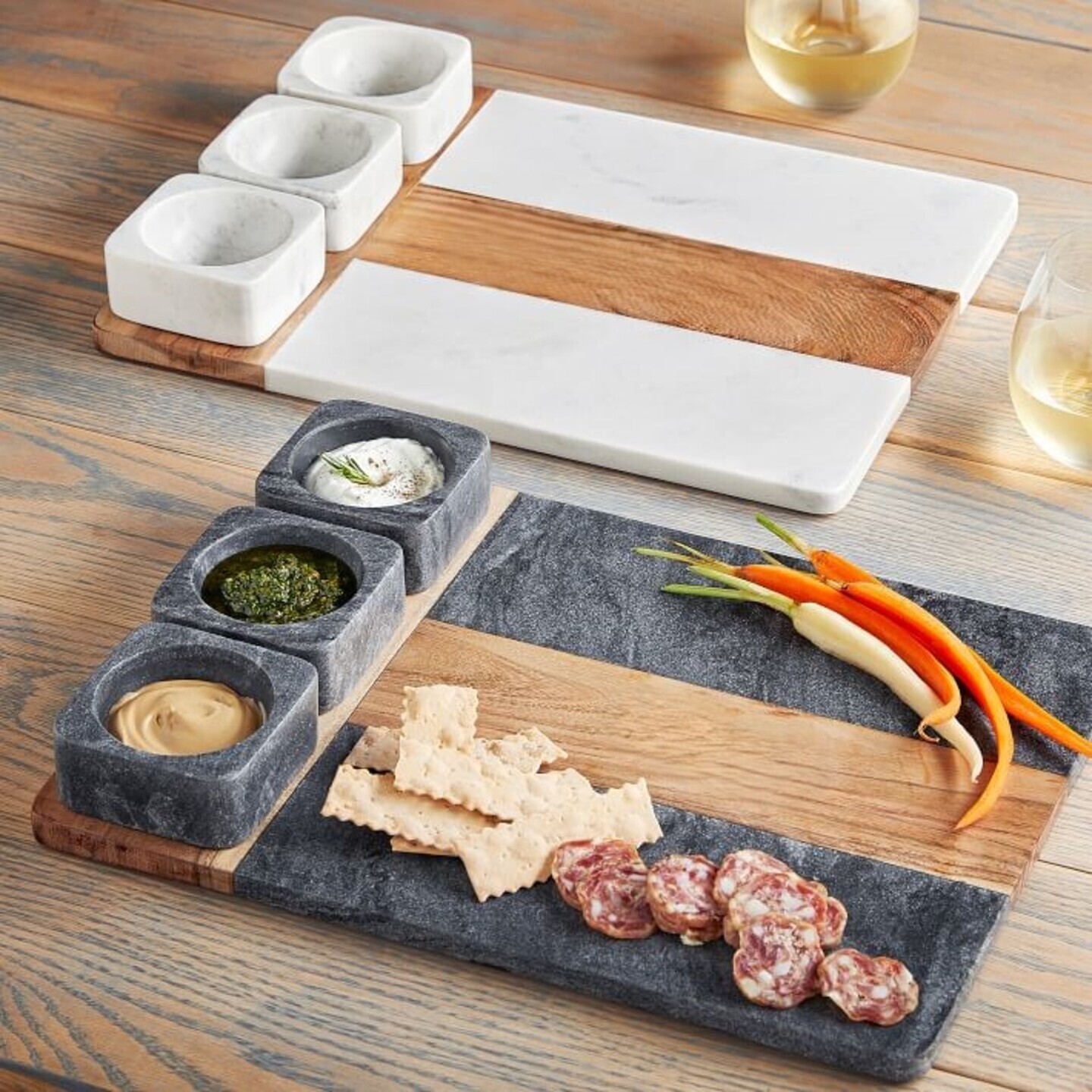 Wood & Marble Appetizer Serving Platter with Wooden Bowl