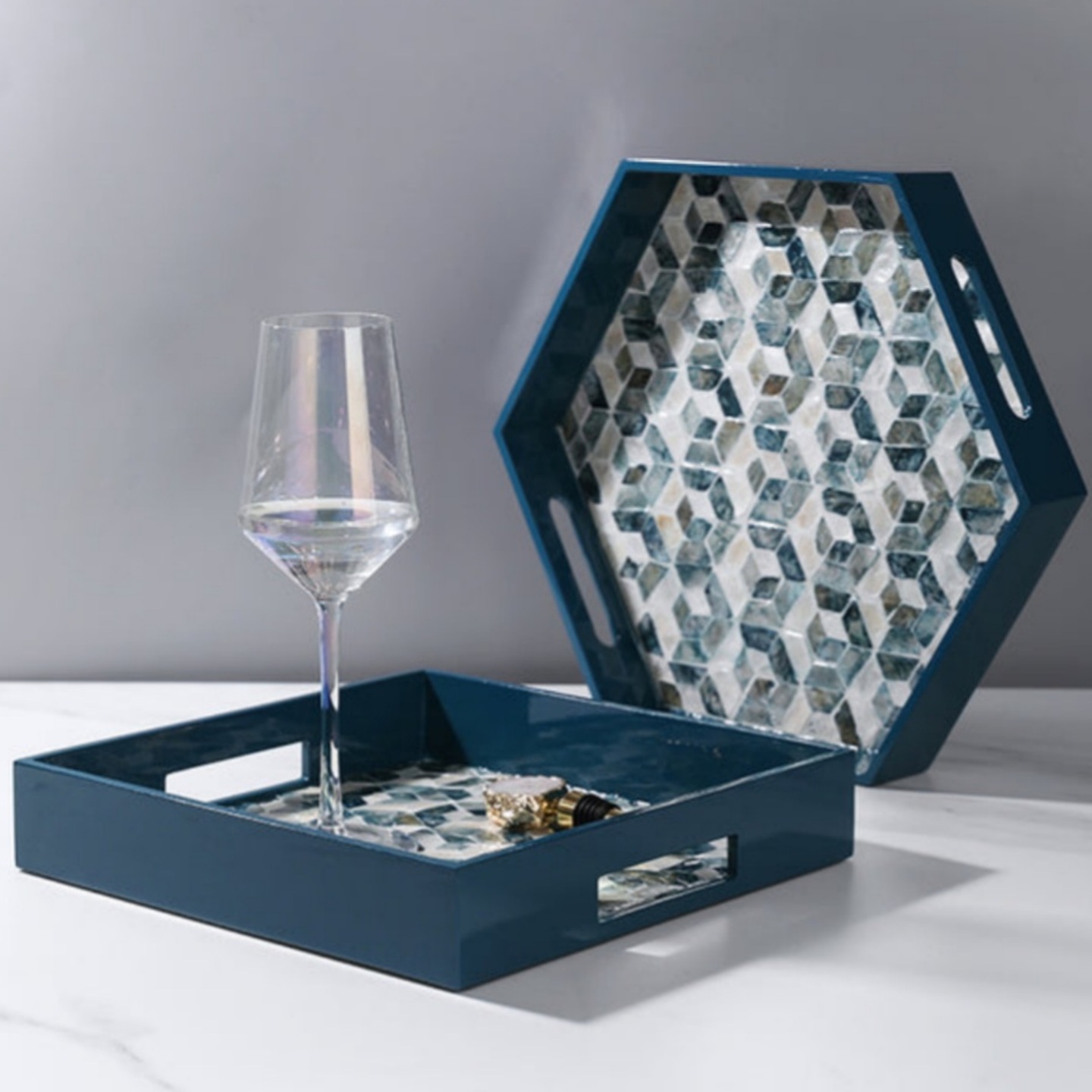 Hexagonal MOP Inlay Tray