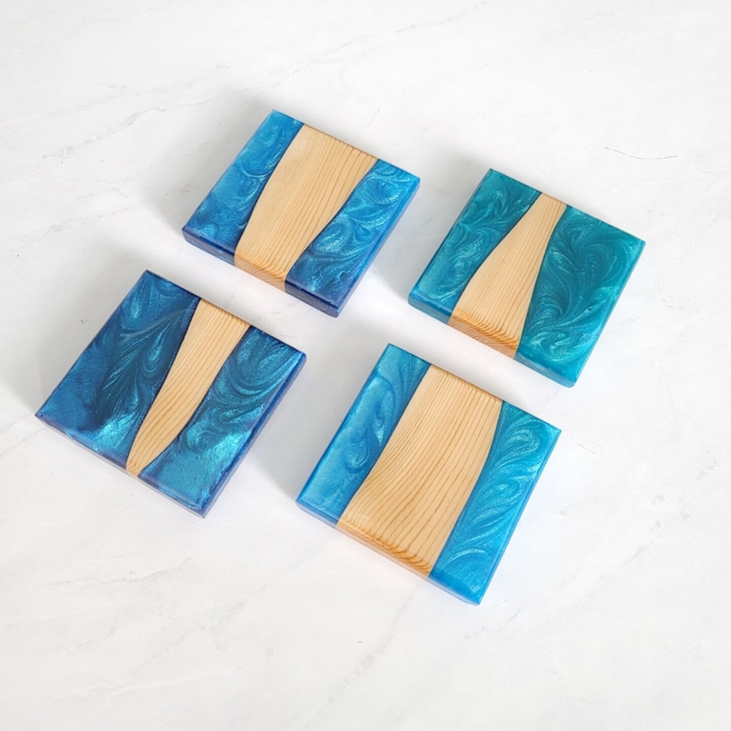 Blue Epoxy Wooden Coaster