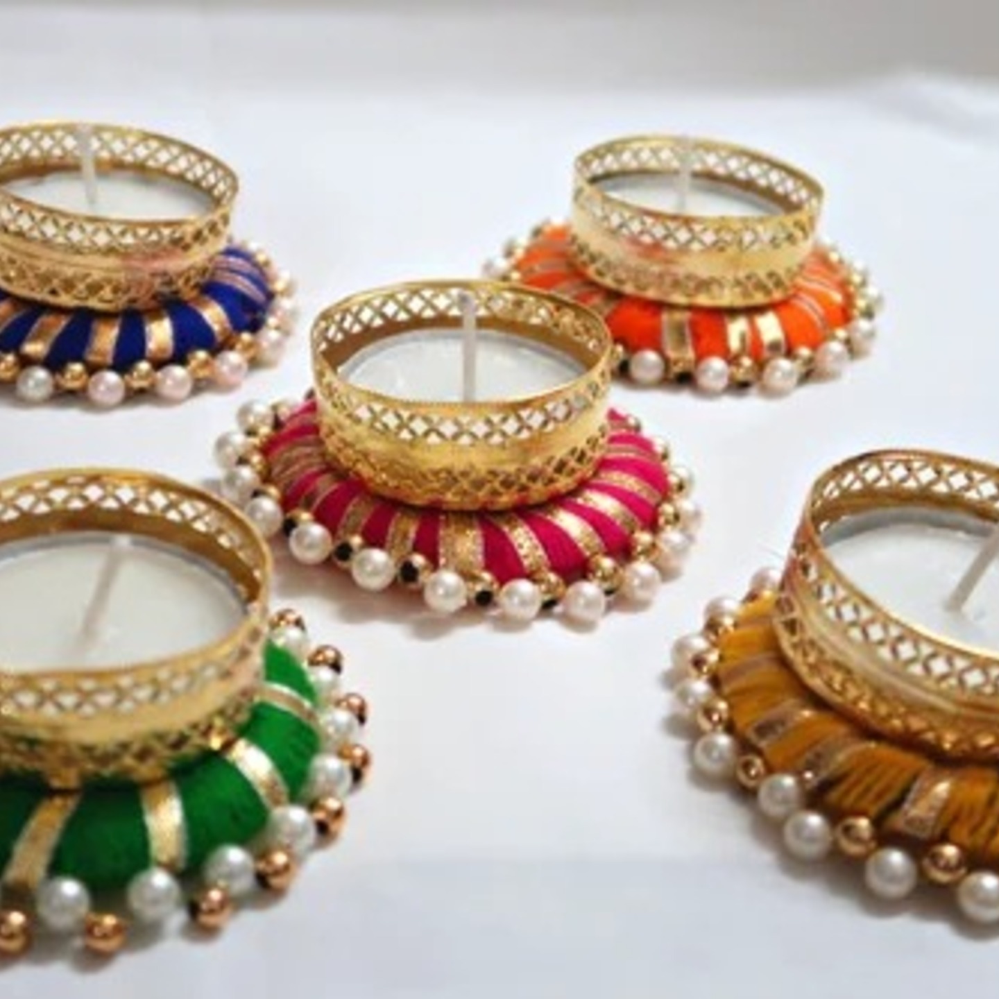 Candle Holder with artificial Pearl MULTICOLOR