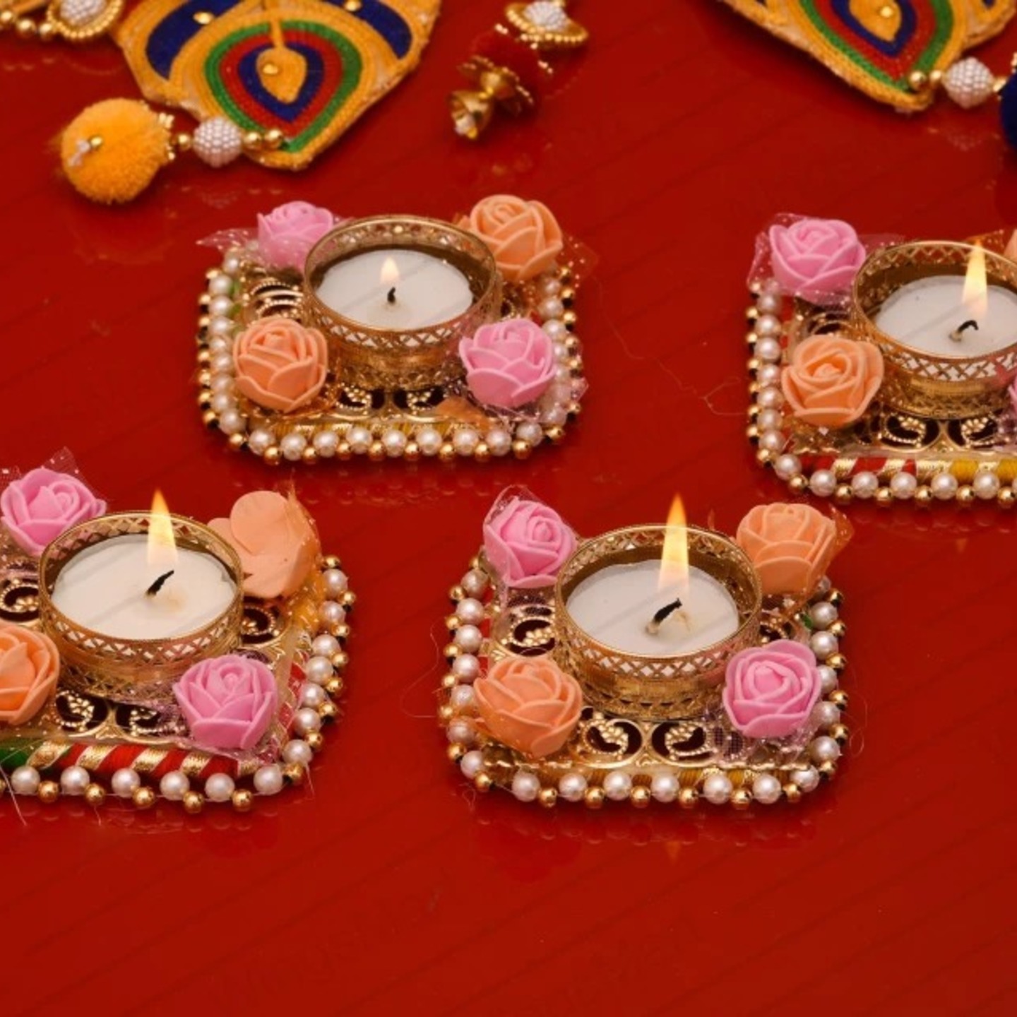 Square Candle Holder with flower