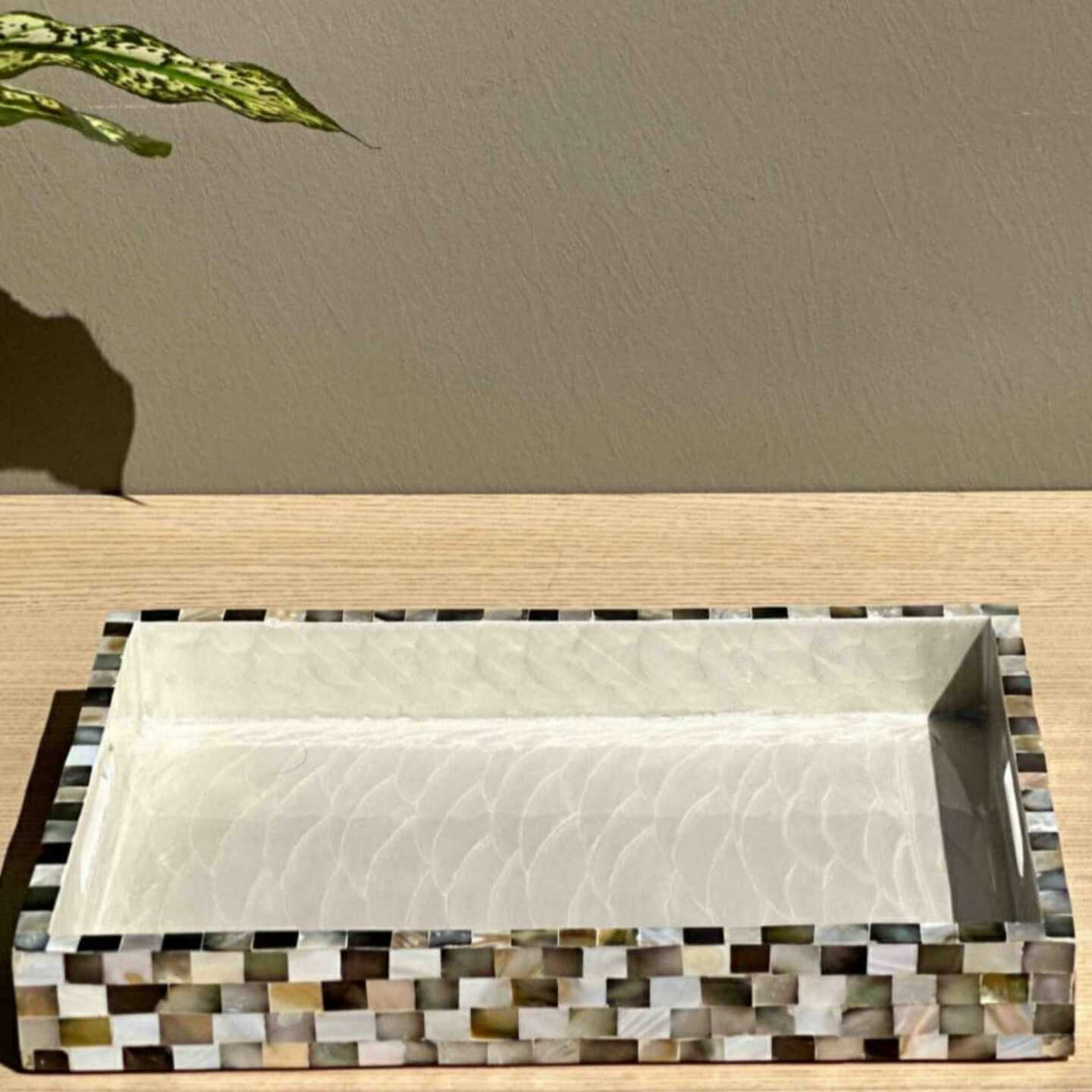 White MOP Inlay Tray with Enamel Work